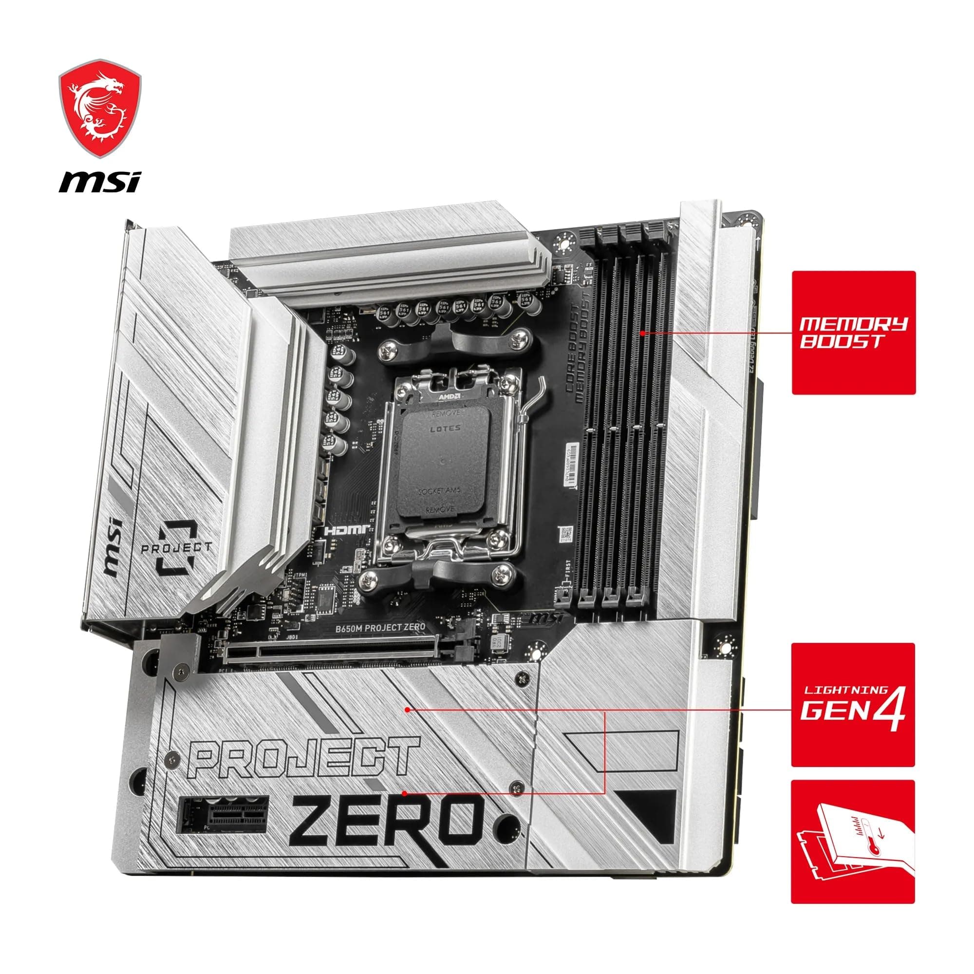 MSI B650M Project Zero Motherboard, Back-Connect Micro-ATX - Unterstützt Ryzen 9000, 8000 & 7000 Serie Prozessoren, AM5 - DDR5 Memory Boost 6400+MHz/OC, 1 x PCIe 4.0 x16, 2 x M.2 Gen4, Wi-Fi 6E Bild 7