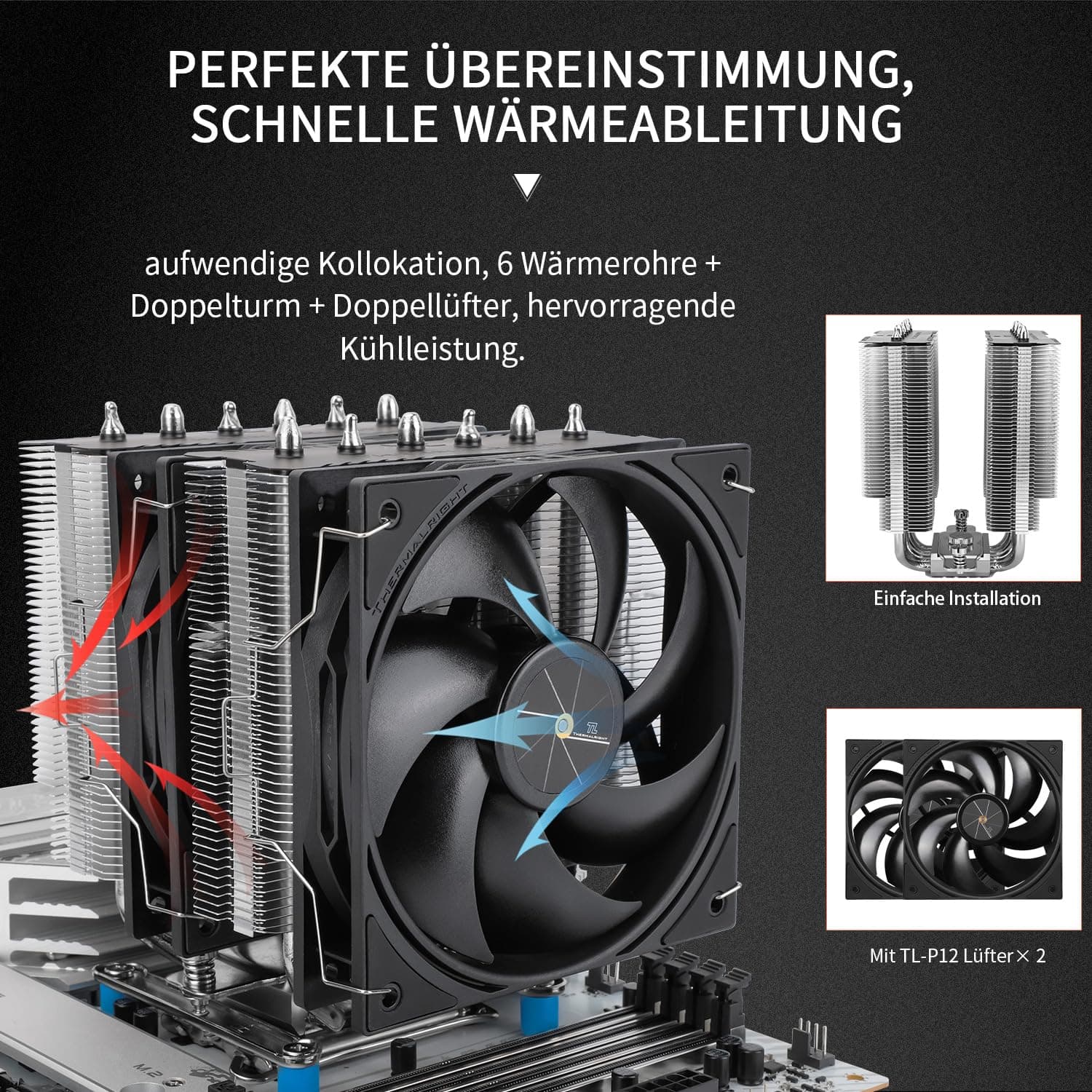 Thermalright Peerless Assassin 120 SE V3 CPU Luftkühler, 6 Heatpipes, Double Tower Doppellüfter, TL-P12 PWM Lüfter, Aluminium Kühlkörperabdeckung, für AM4/AM5,Intel LGA1851/1700/1150/1200(PA120SE V3) PA120 SE V3 Bild 7