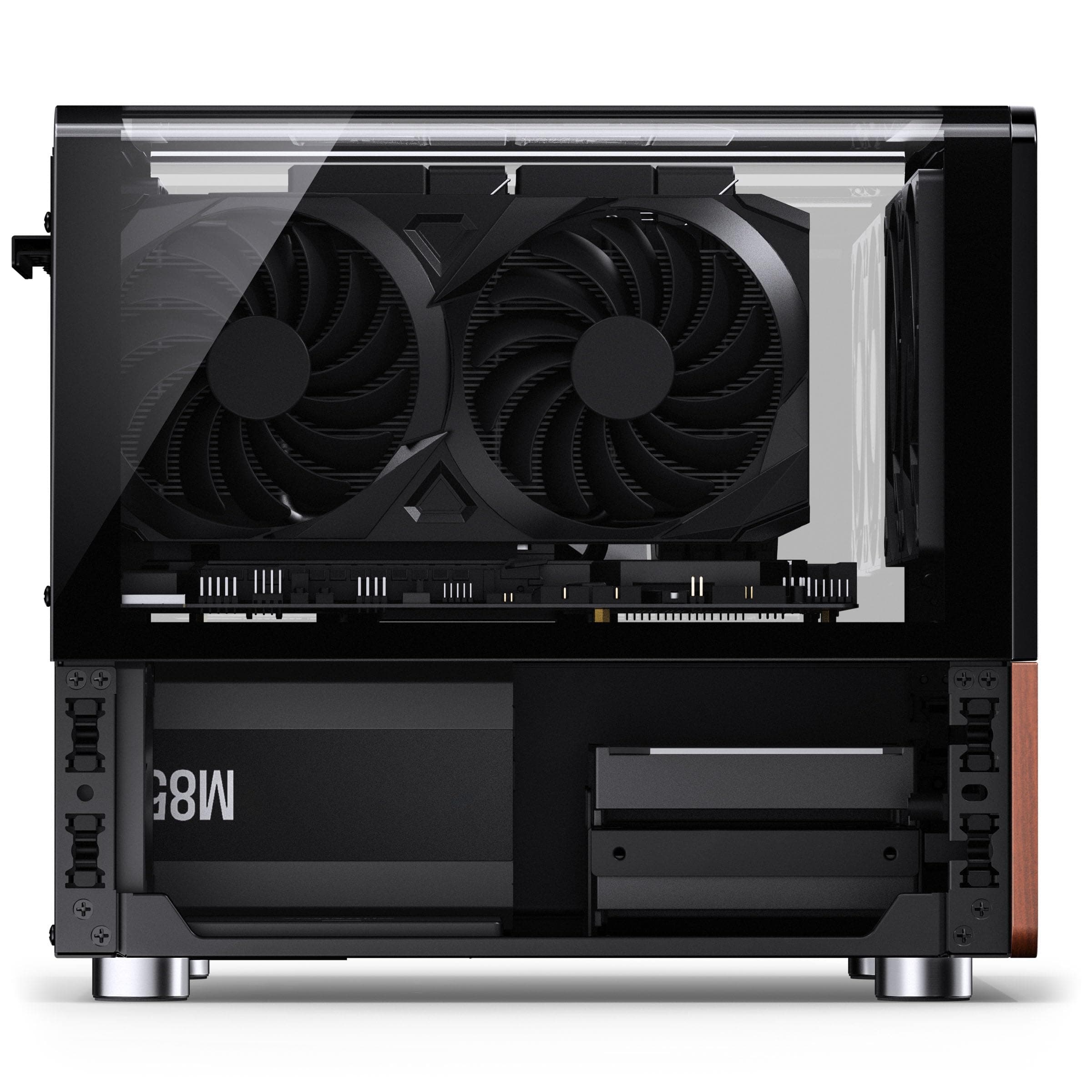 Jonsbo V12 PC-Gehäuse Mini-Tower Micro-ATX mit Tempered Glass, Holzfront und vorinstallierten Lüftern – schwarz Bild 5