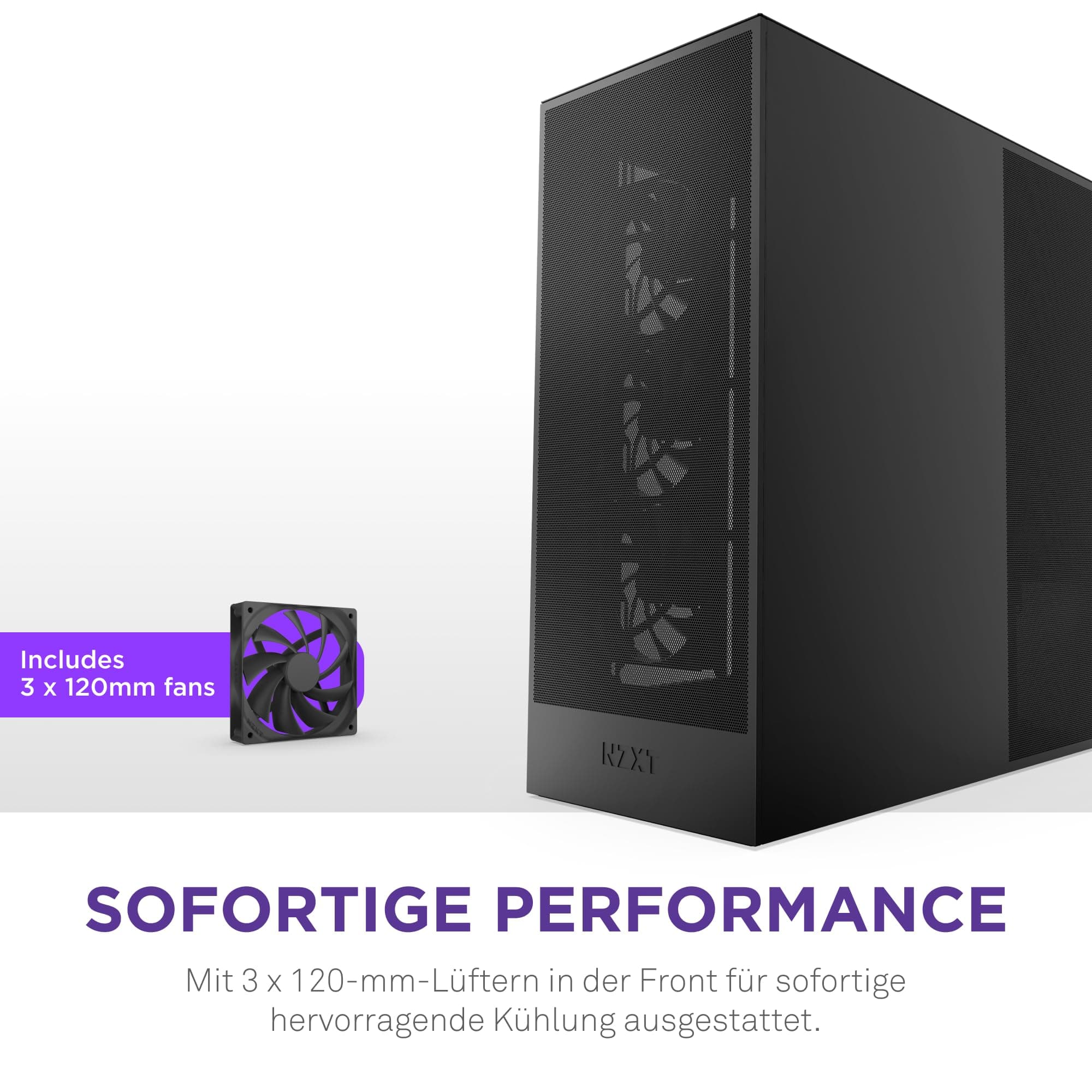 NZXT H7 Flow | Mid-Tower-ATX-Airflow-Gehäuse | Bis zu 3 x 120-mm-Lüfter im Boden zur direkten GPU-Kühlung | 3 x 120-mm-Frontlüfter | 420-mm-Kühler-Trägerplatte vorn | Schwarz Bild 5