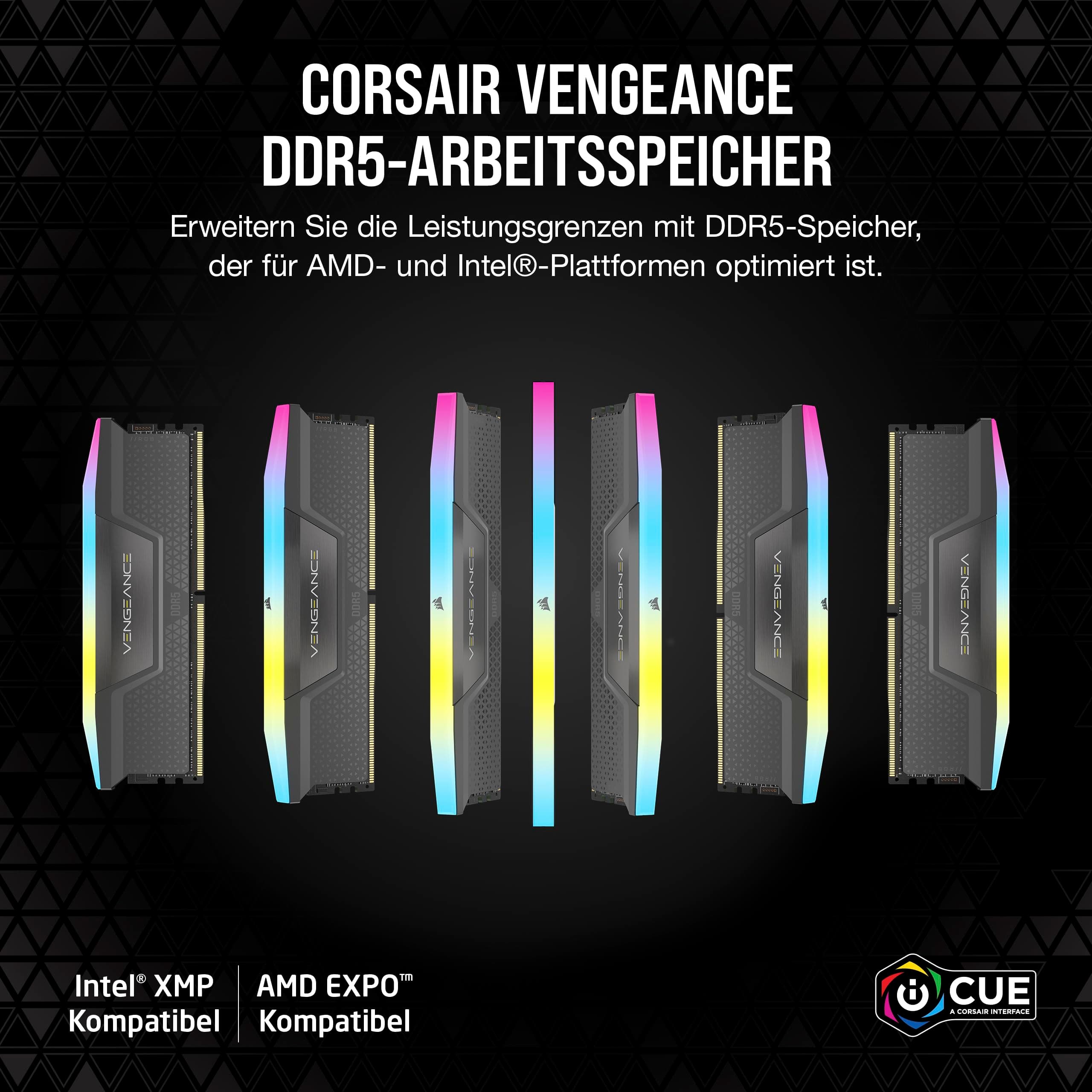 CORSAIR VENGEANCE RGB DDR5 RAM 32GB (2x16GB) Bis zu 5600MHz CL40 AMD EXPO Intel XMP 3.0 Desktop-Arbeitsspeicher – Grau (CMH32GX5M2B5600Z40) Bild 3