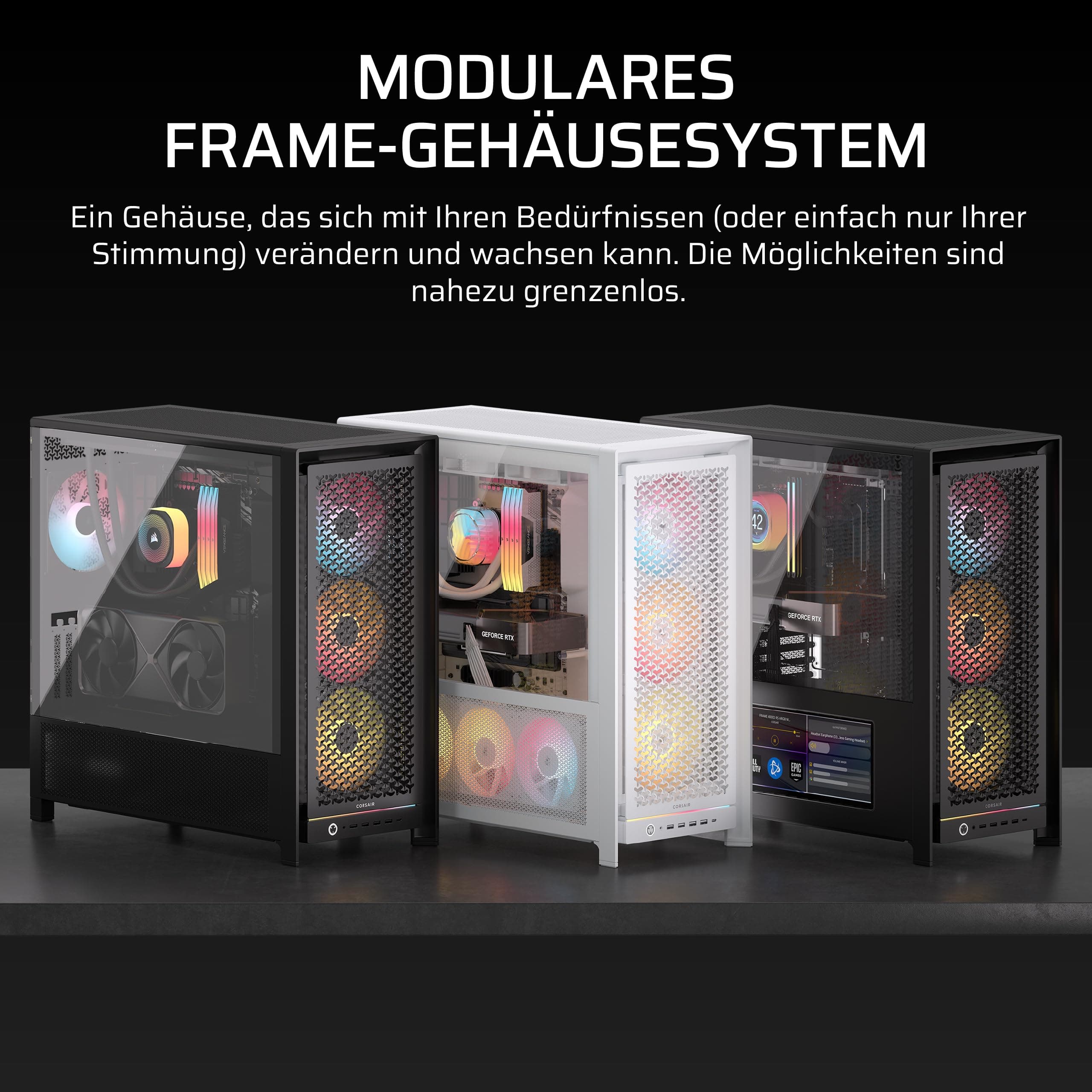 CORSAIR Frame 5000D RS ARGB Modulares Hohem Luftstrom Mid-Tower-PC-Gehäuse – 4X Vorinstallierte RS-Lüfter, InfiniRail-Lüfterbefestigungssystem, Kompatibel mit Reverse-Connector-Mainboards – Schwarz Bild 5