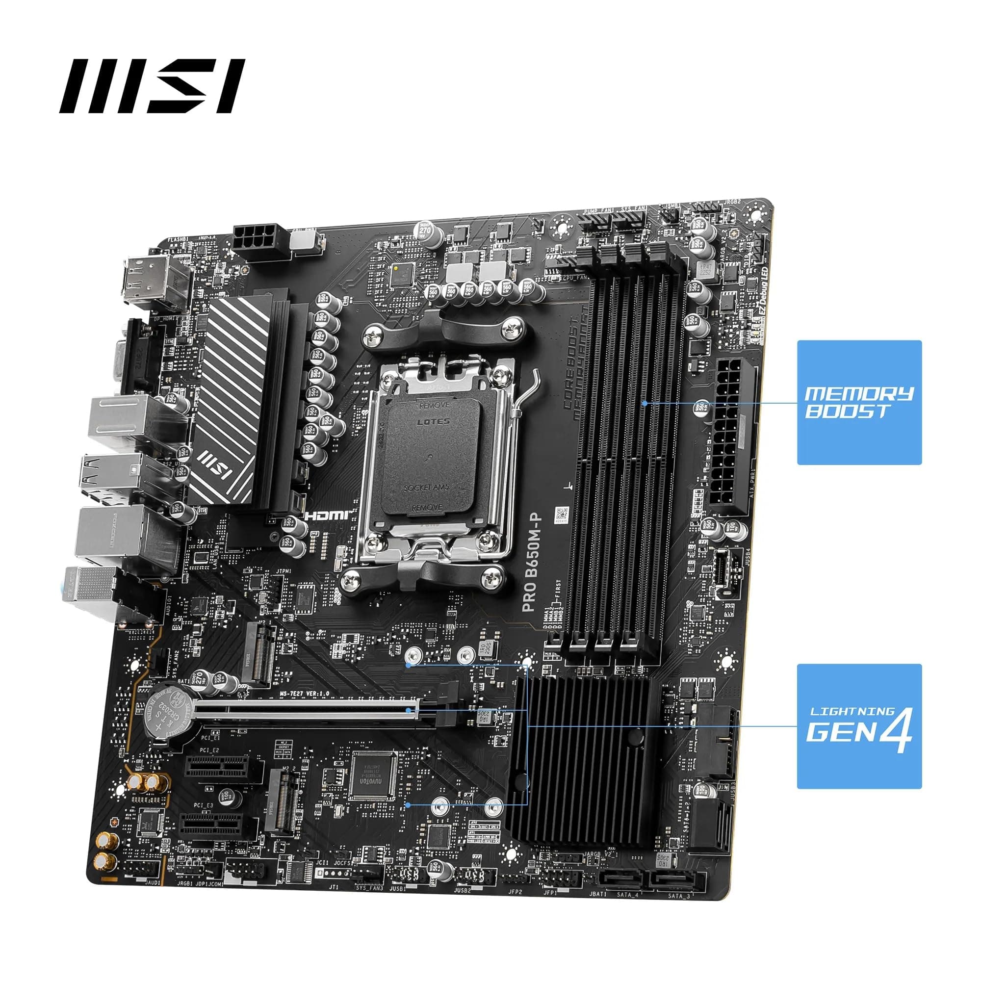 MSI PRO B650M-P Mainboard, Micro-ATX - Unterstützt AMD Ryzen 9000/8000 / 7000 Series Prozessoren, AM5 - DDR5 Memory Boost 6000+MHz/OC, 1 x PCIe 4.0 x16, 2 x M.2 Gen4, 2.5G LAN Bild 5