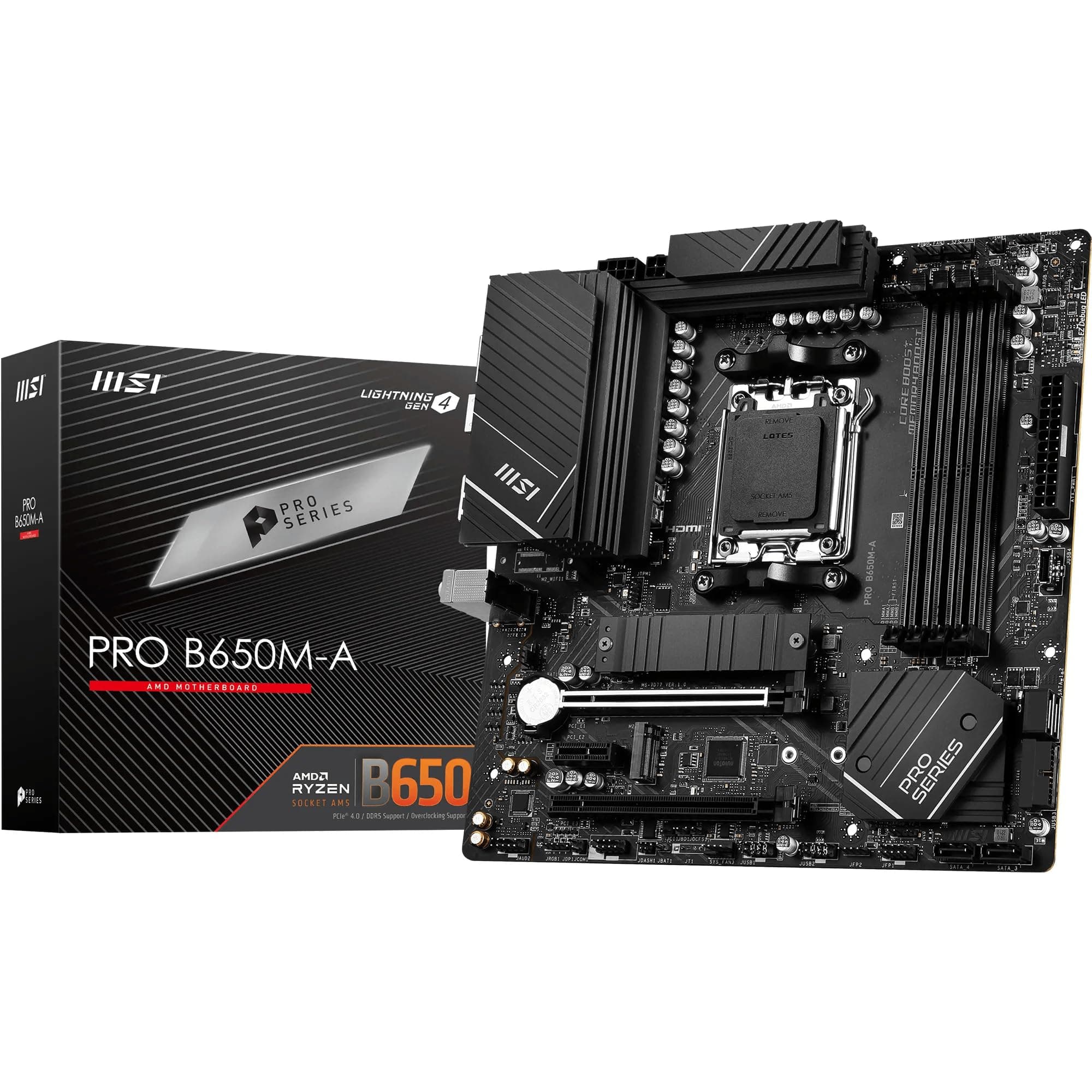 MSI PRO B650M-A Mainboard, Micro-ATX - Unterstützt AMD Ryzen 9000/8000 / 7000 Series Prozessoren, AM5 - DDR5 Memory Boost 6000+MHz/OC, 2 x PCIe 4.0 x16, 2 x M.2 Gen4, 2.5G LAN