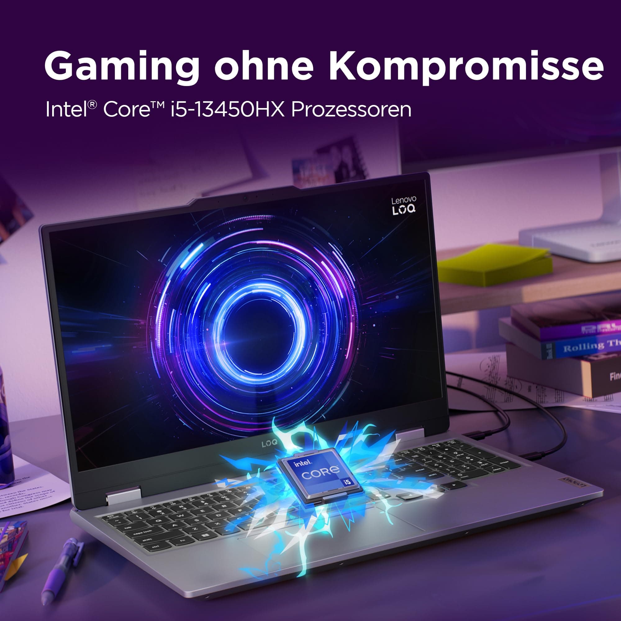 Lenovo LOQ Gaming AI Laptop | 15.6" Full HD 144Hz | NVIDIA GeForce RTX 5060 8GB | Intel Core i5-13450HX | 16GB RAM | 1TB SSD | Win11 | QWERTZ Weiß beleuchtet | Grau | 3 Monate GamePass Bild 3