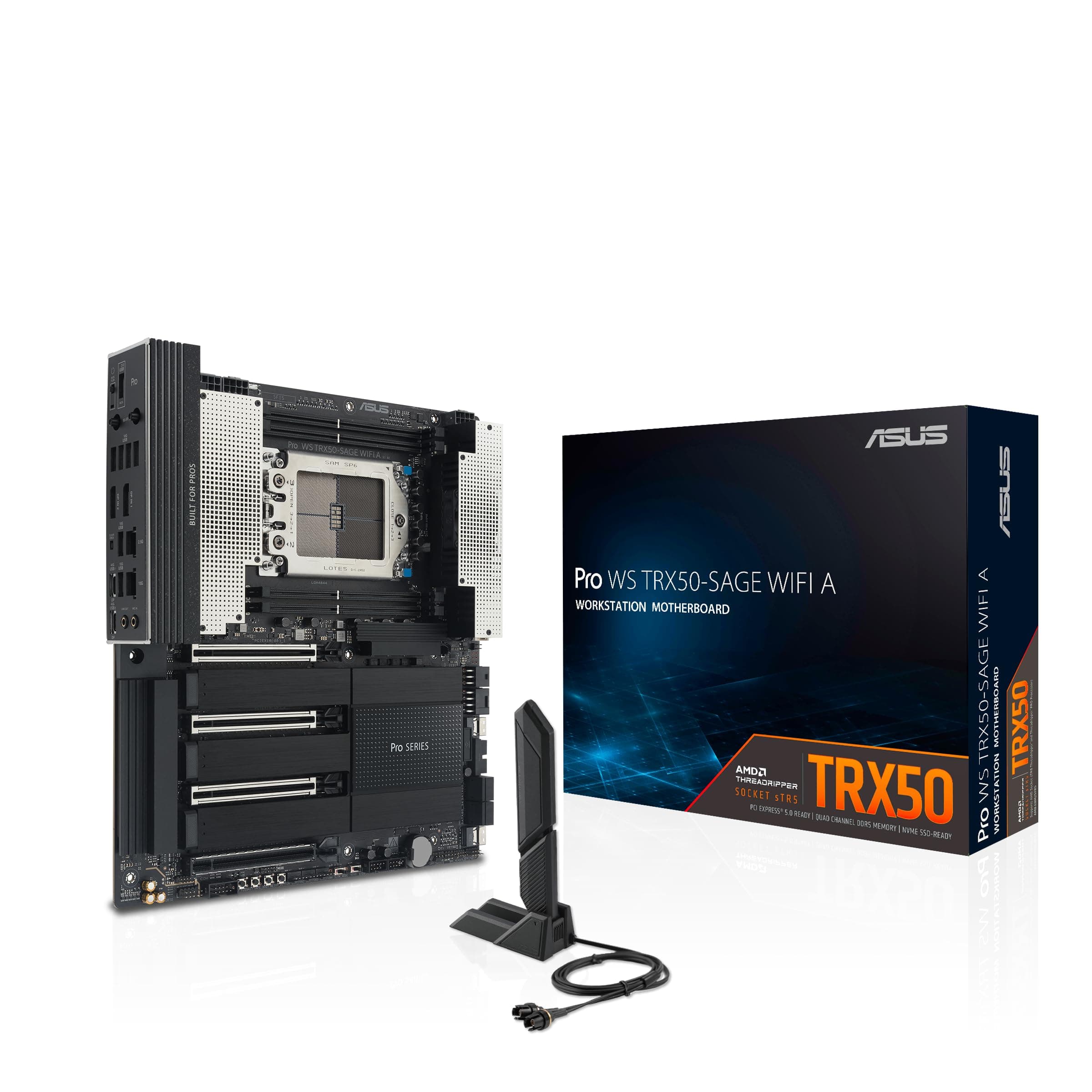 ASUS PRO WS TRX50-SAGE WiFi Workstation Mainboard (Overclocking, 36-Phasen Design, PCIe 5.0 x16 und M.2, USB4 40Gb/s, 10Gb und 2.5Gb LAN, Multi-GPU Support, CEB Formfaktor) SAGE WIFI A Pro TRX50