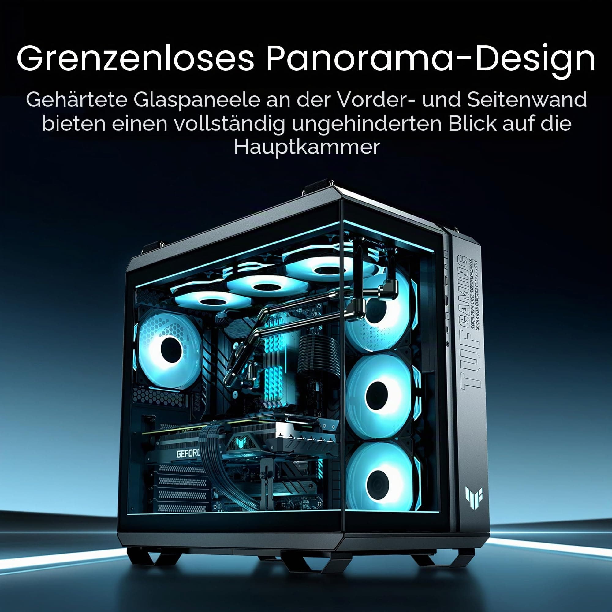 ASUS TUF Gaming GT502 Horizon TG ARGB White modulares Zweikammer-Gehäuse (Panoramadesign, 4 vorinstallierte ARGB-Lüfter, Front Panel High-Speed USB Type-C, weiß) Bild 5