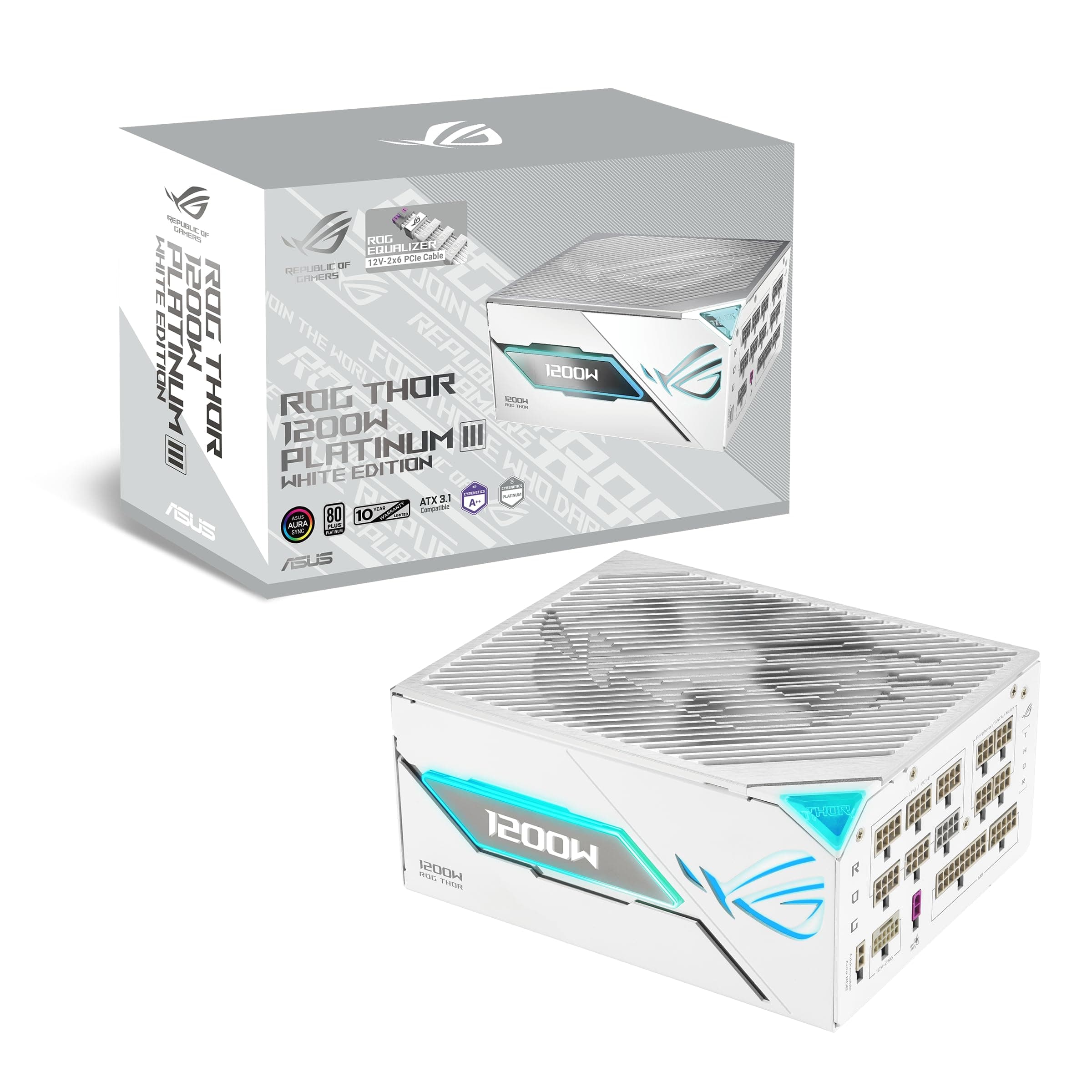 ASUS ROG Thor 1200W Platinum III White Equalizer ATX Gaming Netzteil (ROG Equalizer 12V-2x6 PCIe Stromkabel, GaN-MOSFET, OLED Display, 80 Plus & Cybenetics Zertifizierung, ATX 3.1, PCIE 5.1, Weiß) Bild 2