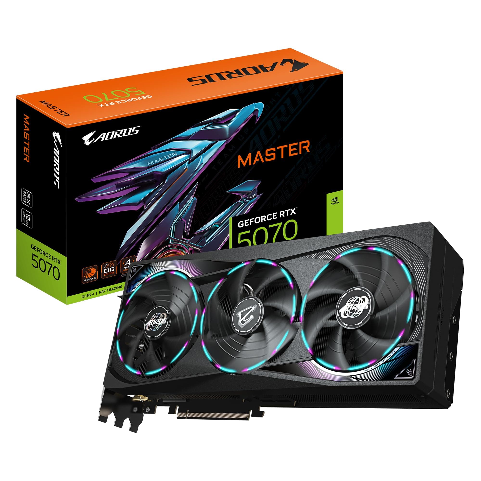 Gigabyte AORUS GeForce RTX 5070 Master 12G Grafikkarte - 12GB GDDR7, 192 Bit, PCI-E 5.0, 2715 MHz Core Clock, 3 x DP 2.1a, 1 x HDMI 2.1b, NVIDIA DLSS 4, GV-N5070AORUS M-12GD Bild 2