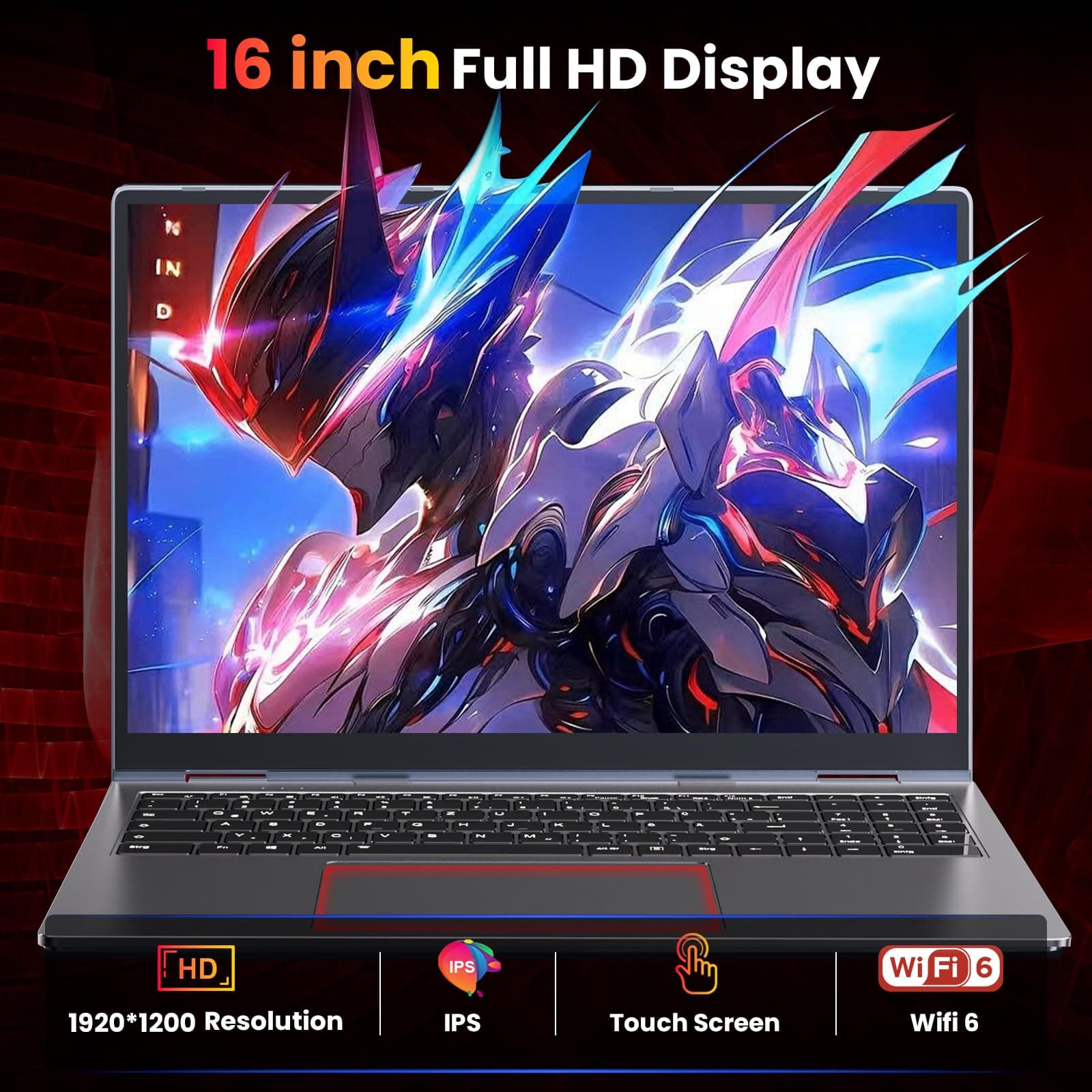 THEYETI 16 Zoll Laptop, Ryzen 3 Prozessor bis zu 3.5GHz (Beat N95), 16GB RAM 512GB Storage, Beleuchtete Tastatu, Fingerabdruckleser, WiFi 6, Bluetooth 5.2, IPS FHD Touchscreen Laptops for Students Graphitgrau 16.0 Zoll Bild 4