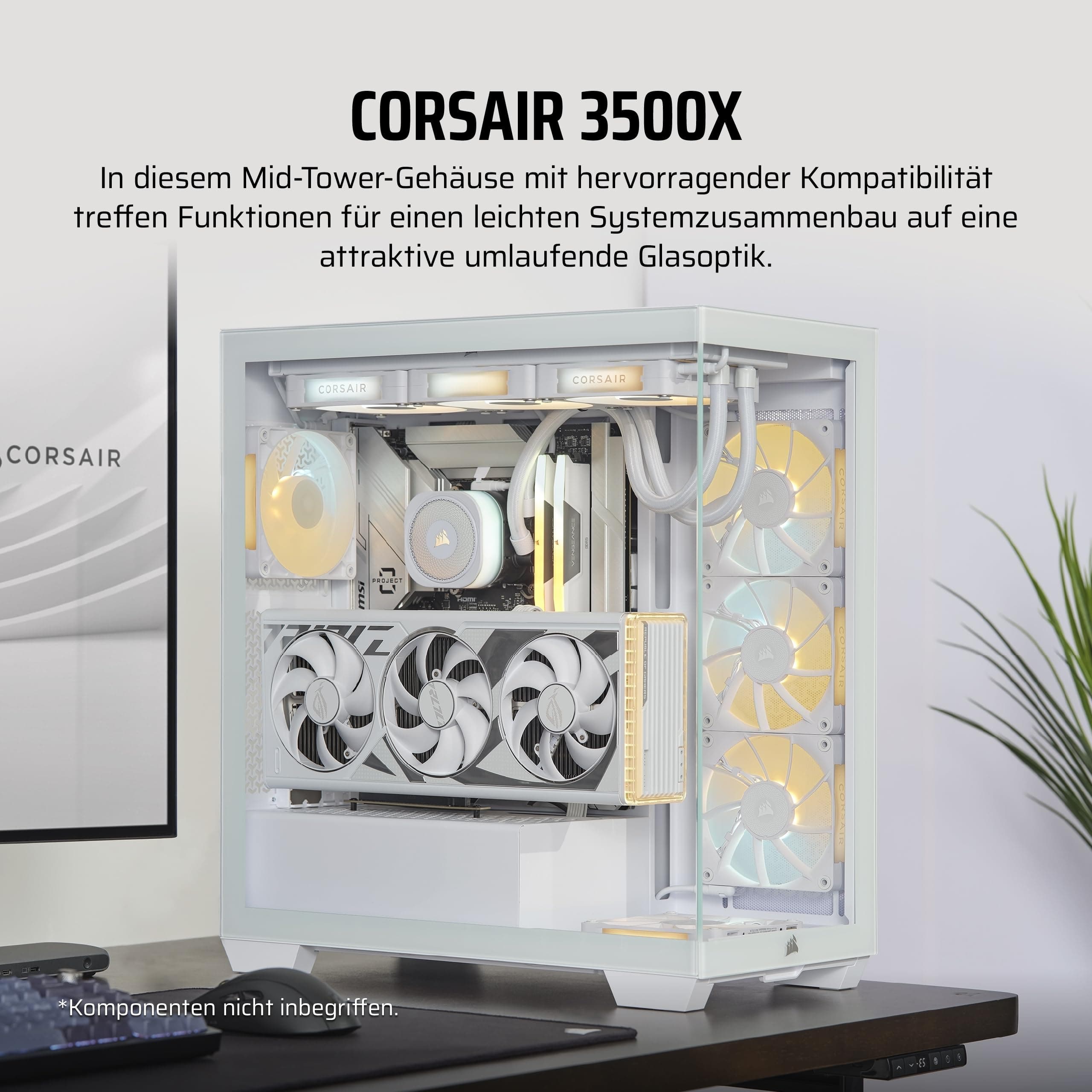 CORSAIR 3500X Mid-Tower ATX PC-Gehäuse - Gehärtetes Panorama-Glas - Umgekehrte Verbindung Motherboard-Kompatibel - Keine Lüfter Enthalten - Weiß Niet-RGB Weiß Bild 4