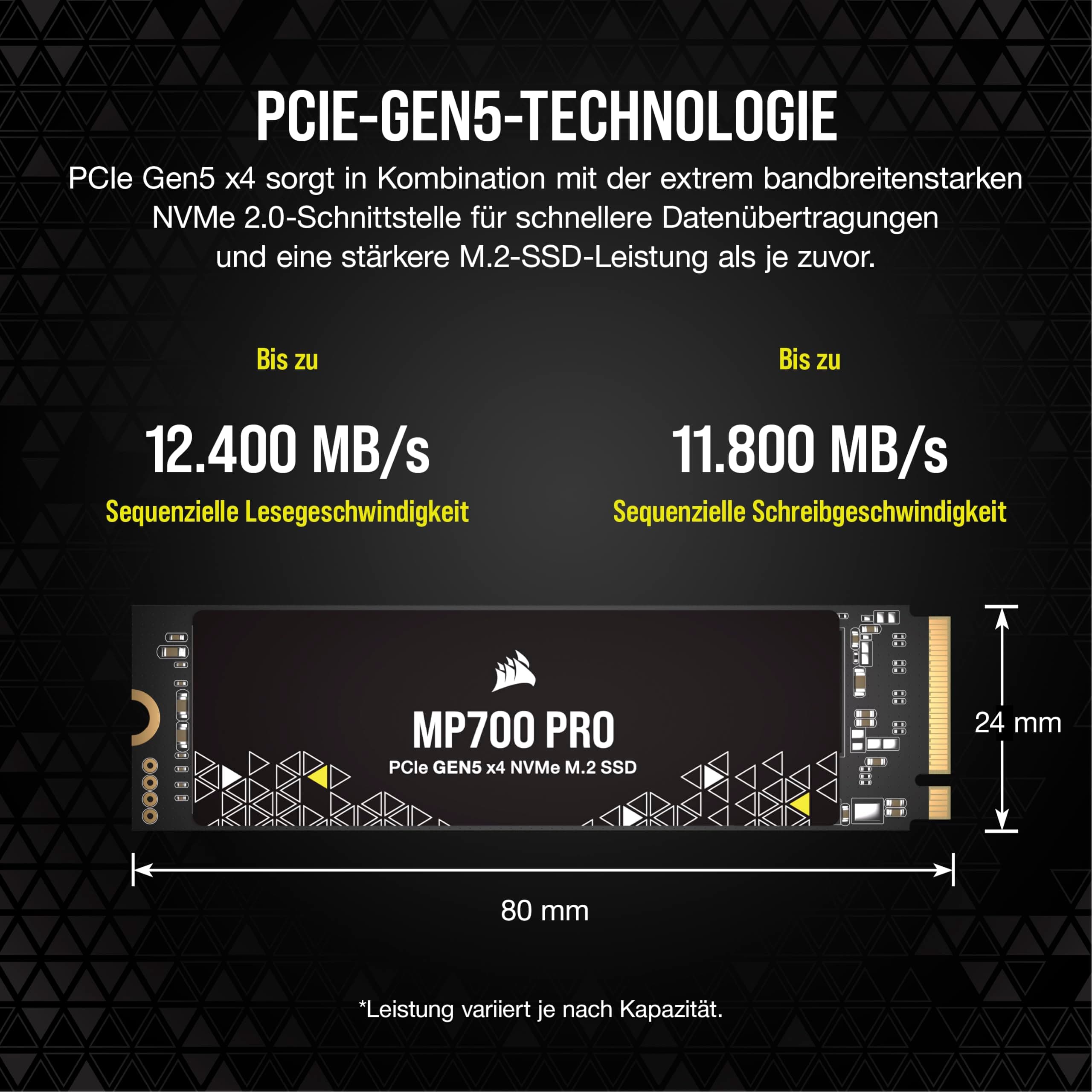Corsair MP700 PRO 4TB M.2 PCIe Gen5 x4 NVMe 2.0 SSD - M.2 2280 - Bis zu 12.400MB/sec Sequentielles Lesen - High-Density TLC NAND - Schwarz SSD 4TB Bild 5