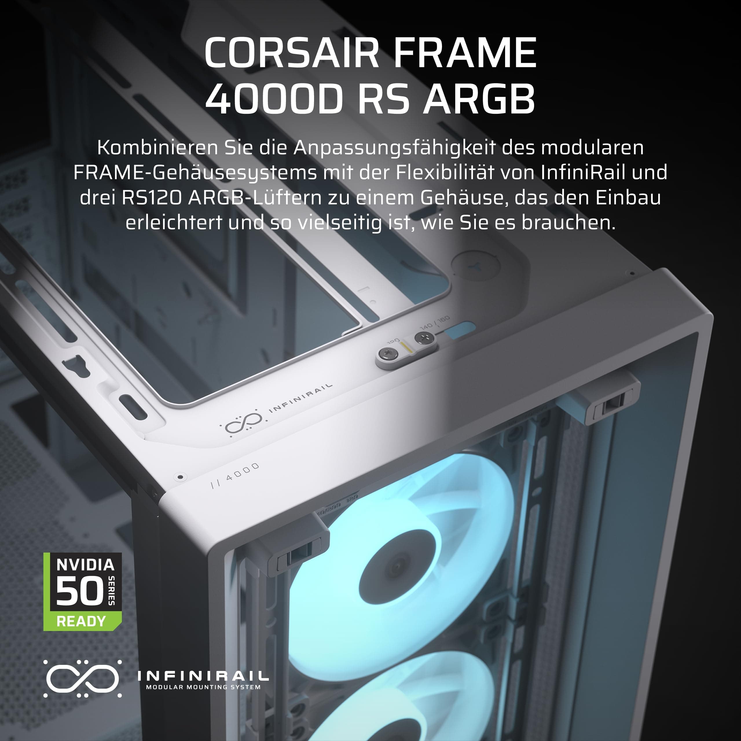 CORSAIR Frame 4000D RS ARGB Modulares Mid-Tower ATX PC-Gehäuse – Weiß Bild 3
