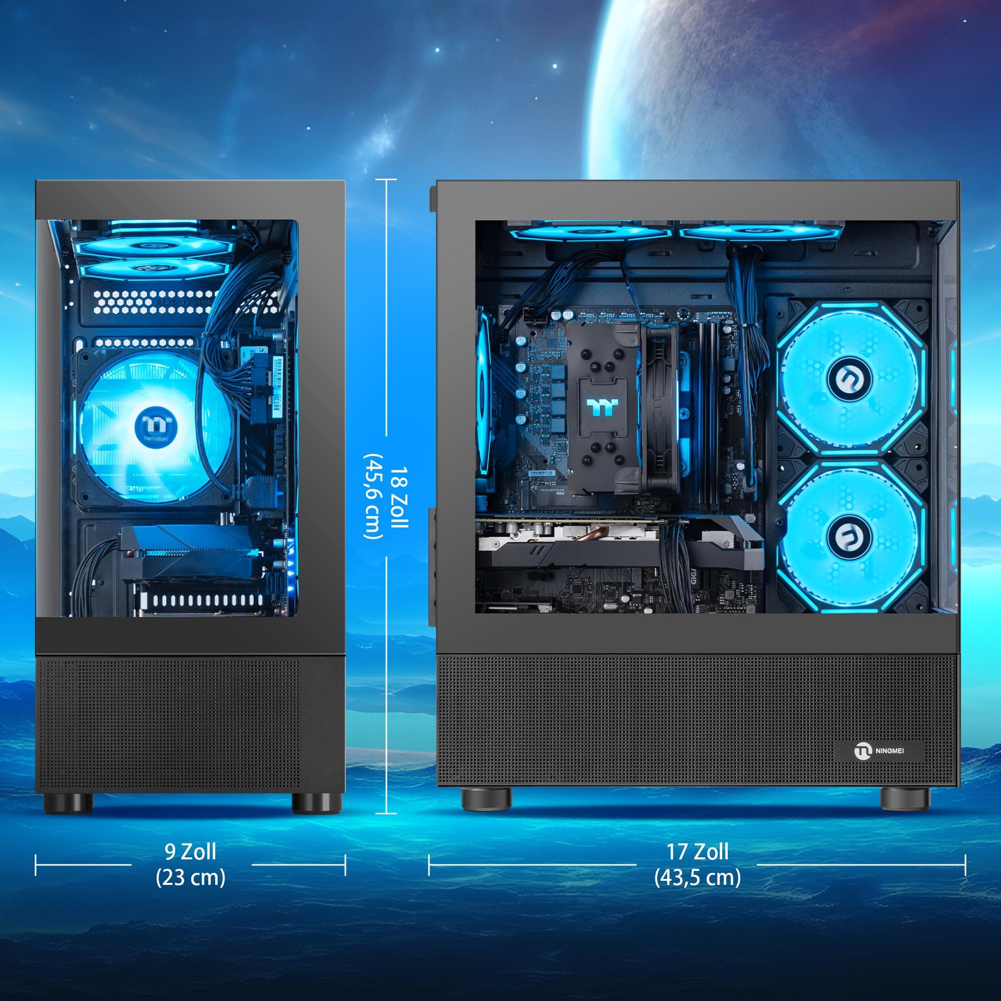 NINGMEI Supreme Master Gaming-PC Desktop, AMD Ryzen 7 5700X mit 8 Kernen, 3,4 GHz (bis zu 4,6 GHz), GeForce RTX 5060 Ti 8 GB, 32 GB DDR4-RAM, 1 TB NVMe-SSD, 600 W Netzteil, Windows 11 Home 64-Bit R7 5700X | 5060Ti-Schwarz Bild 3