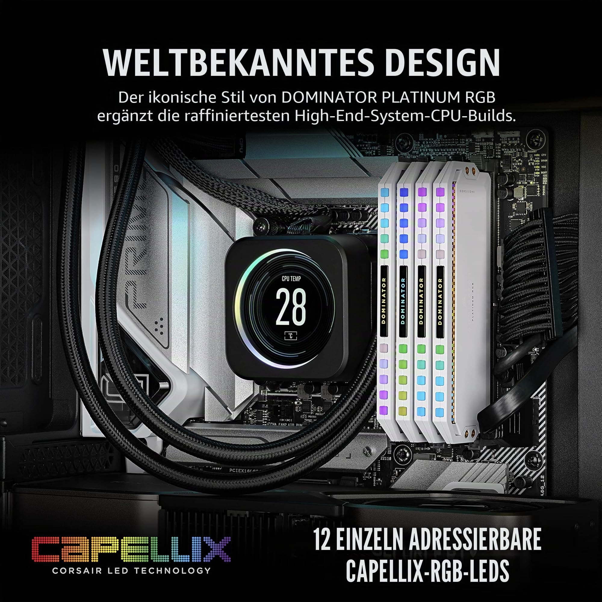 Corsair Dominator Platinum RGB DDR5 32GB (2x16GB) 6200MHz C36 Intel Optimierter Desktop-Speicher (Onboard-Spannungsregelung, Patentierte CORSAIR DHX-Kühlung, 12 Ultrahelle CAPELLIX RGB-LEDs) Weiß Bild 7