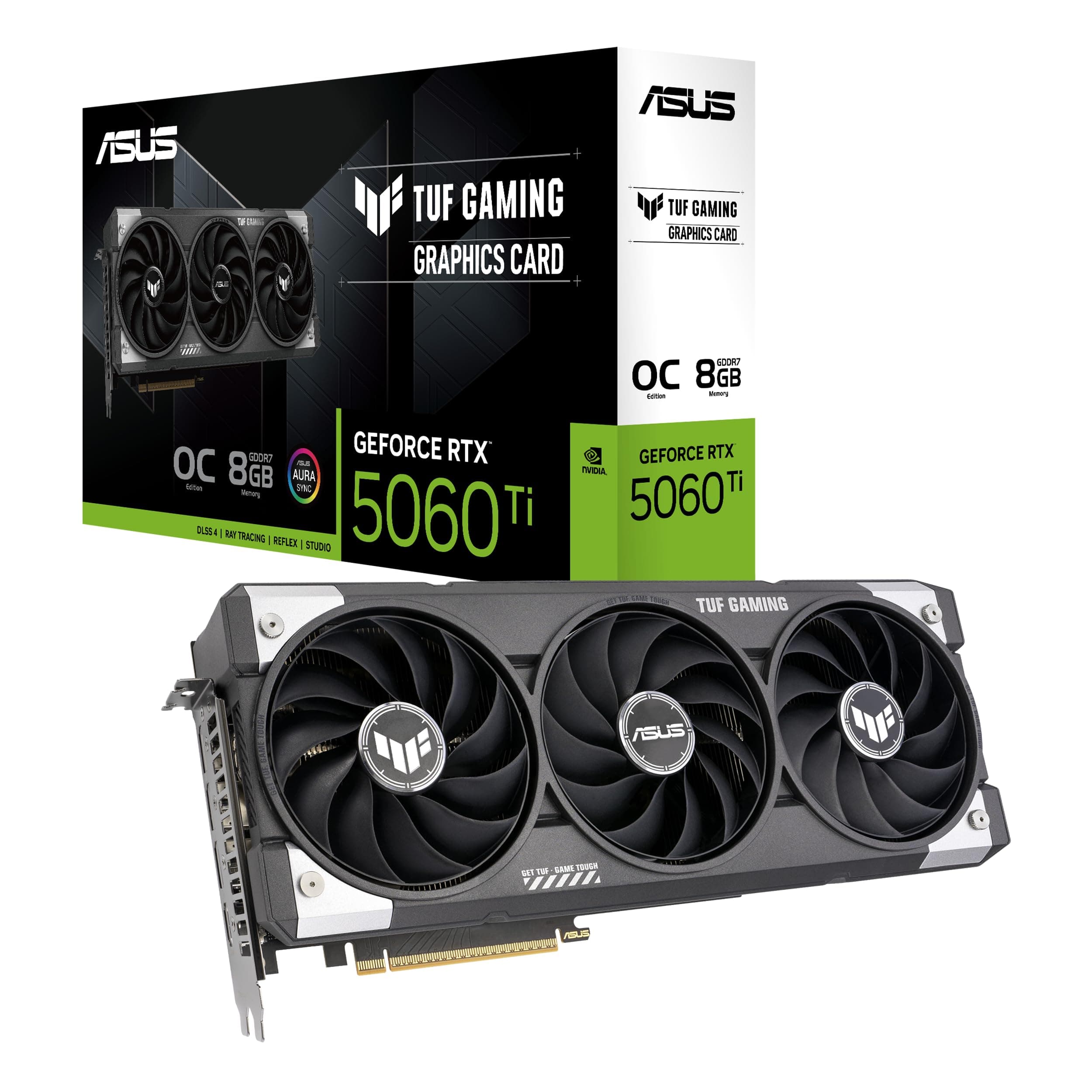 ASUS TUF Gaming GeForce RTX ™ 5060 Ti 8 GB GDDR7 OC Edition Gaming-Grafikkarte (PCIe® 5.0, HDMI®/DP 2.1, 3.1-Slot, Komponenten in Militärqualität, schützende PCB-Beschichtung, Axial-Tech-Lüfter)