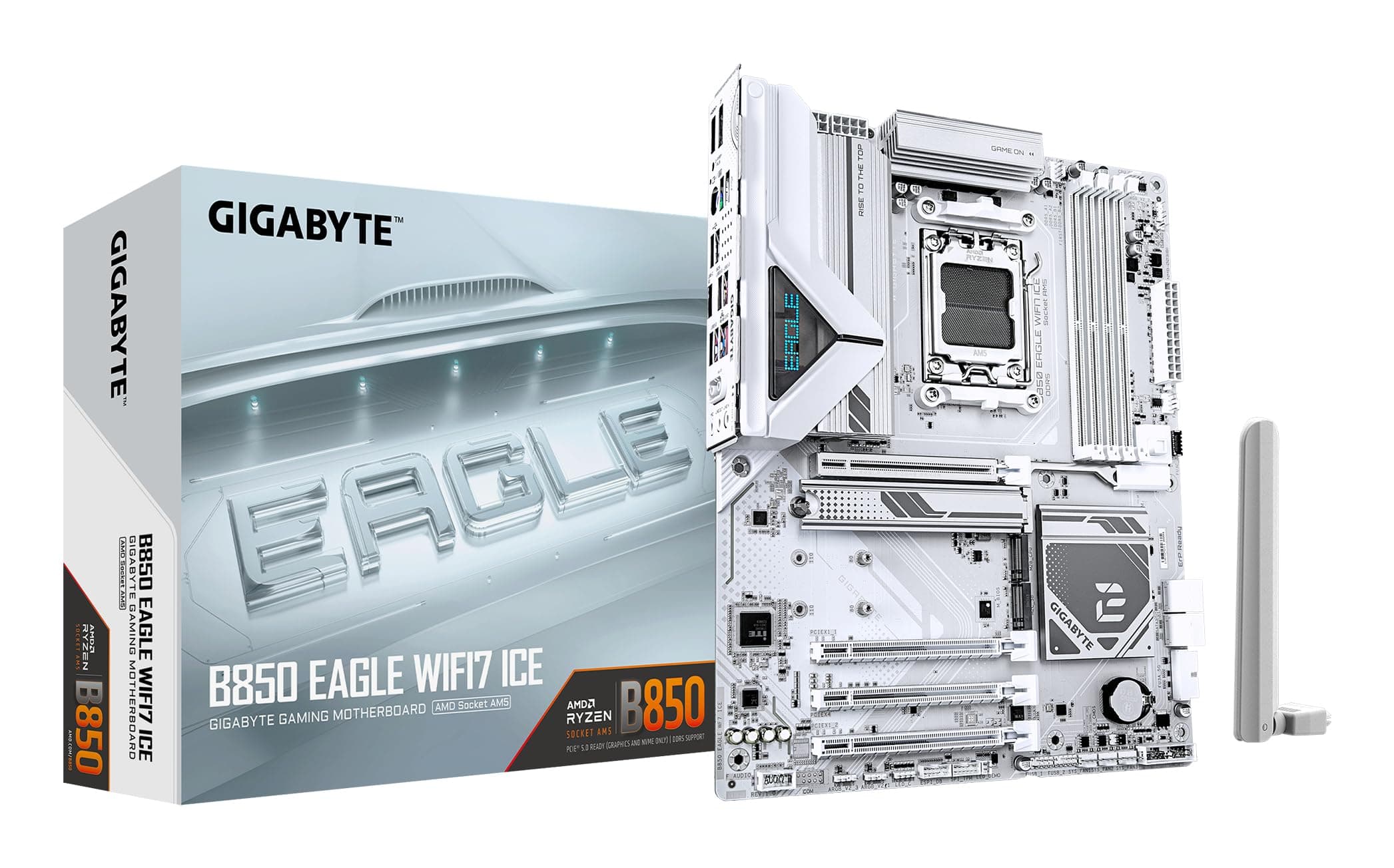 GIGABYTE B850 Eagle WIFI7 Ice Mainboard – AMD Ryzen 9000 Serie Prozessoren, digitales 8+2+2 Phasen VRM, bis zu 8200 MHz DDR5 (O.C.), 1x PCIe 5.0 + 2X PCIe 4.0 M.2, Wi-Fi 7, 2.5 GbE LAN, USB 3.2 Gen 2 Bild 2