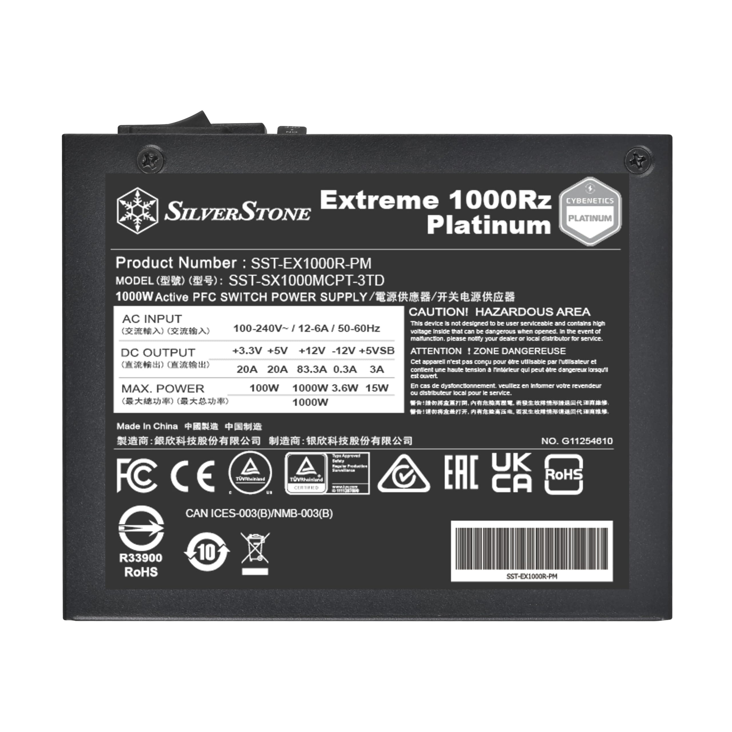 Silverstone Technology Extreme 1000Rz Platinum, Cybenetics Platinum 1000W SFX 4 PCIe 5 Vollmodulares Netzteil, SST-EX1000R-PM Bild 3