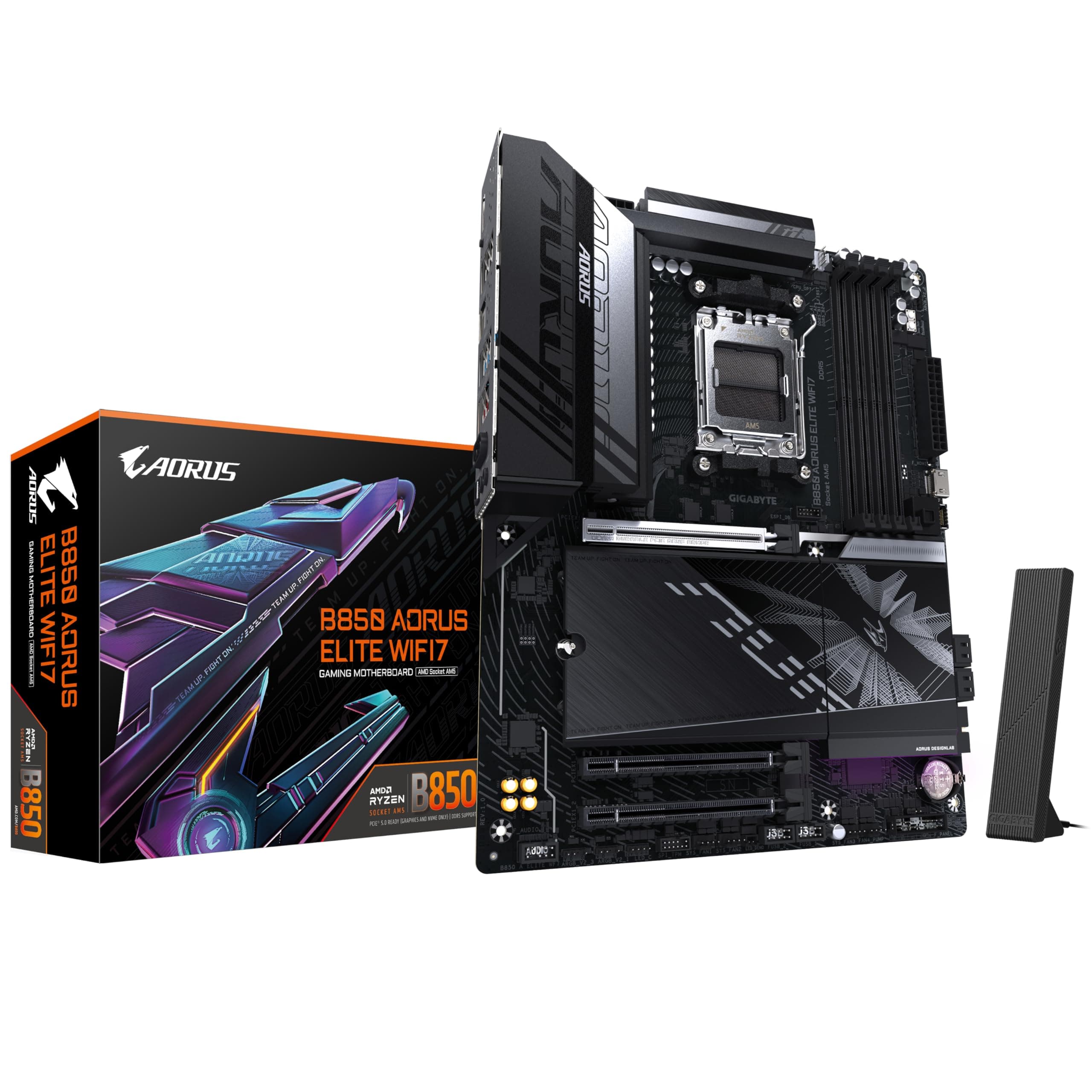 GIGABYTE B850 AORUS Elite WIFI7 Motherboard - AMD Ryzen 9000 Serie CPUs, 14+2+2 Phasen digitales VRM, bis zu 8200MHz DDR5 (OC), 1xPCIe 5.0 + 2xPCIe 4.0 M.2, 2,5 LAN, WiFi 7, USB 3.2 Gen 2x2 Bild 2