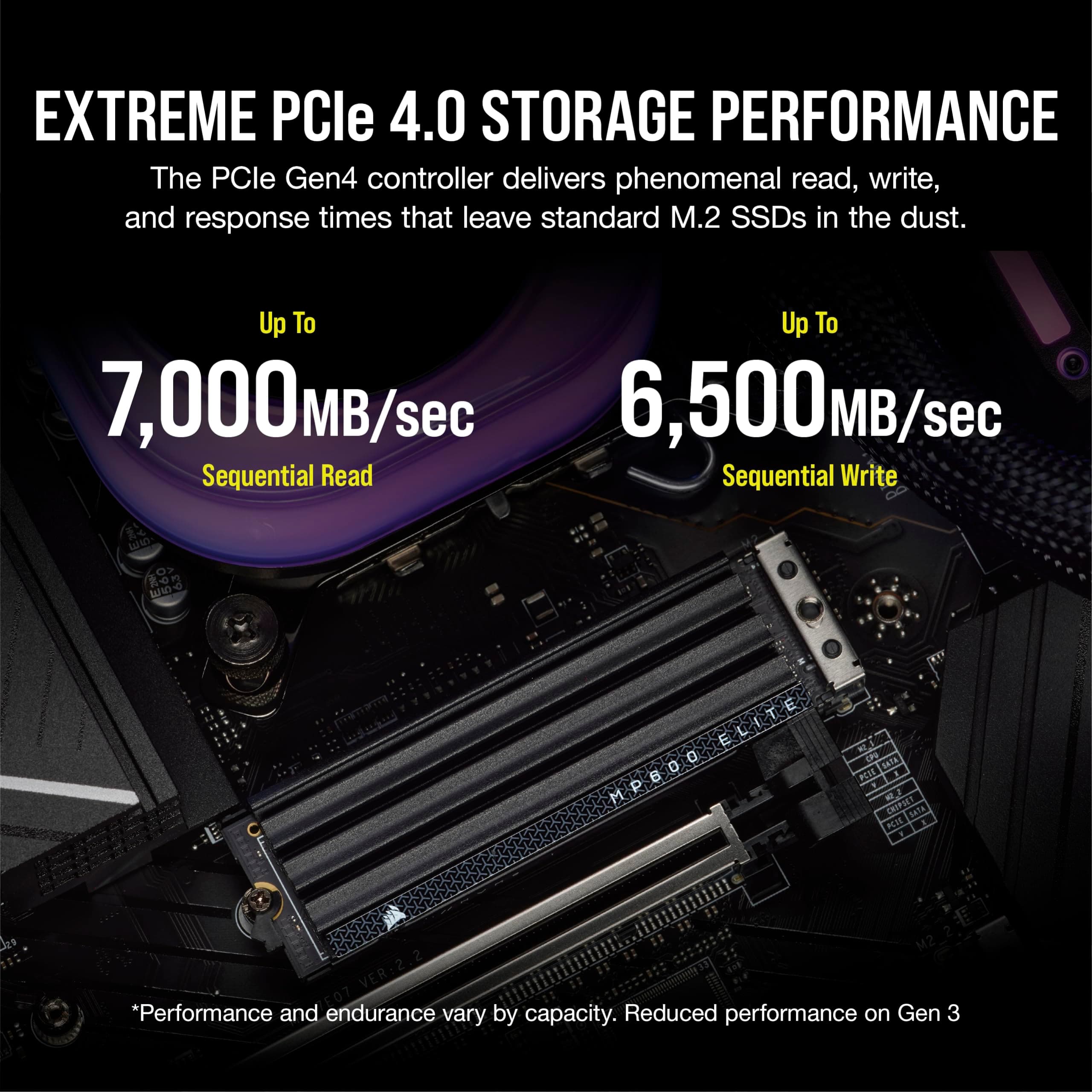 CORSAIR MP600 ELITE 1TB M.2 PCIe Gen4 x4 NVMe SSD Mit Integriertem Kühlkörper - M.2 2280 - Bis zu 7.000MB/sec Sequential Read - High-Density 3D TLC NAND - Schwarz Mit Heatspreader 1TB Bild 6