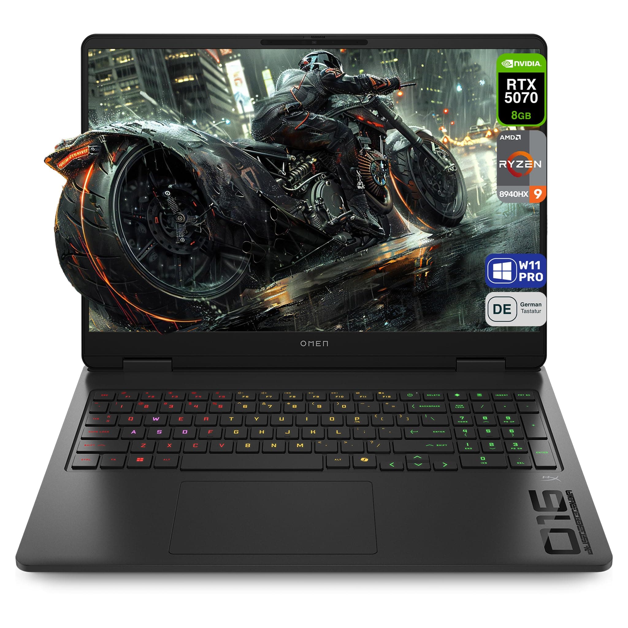 HP Omen 16 Gaming Laptop, AMD Ryzen 9 8940HX, 64 GB DDR5 RAM, 2 TB PCIe SSD, 16" FHD (1920x1200) IPS 144Hz Display, Nvidia Geforce RTX 5070, Deutsches Tastatur, Windows 11 Pro, Shadow Black 64 GB RAM | 2 TB SSD Windows 11 Pro