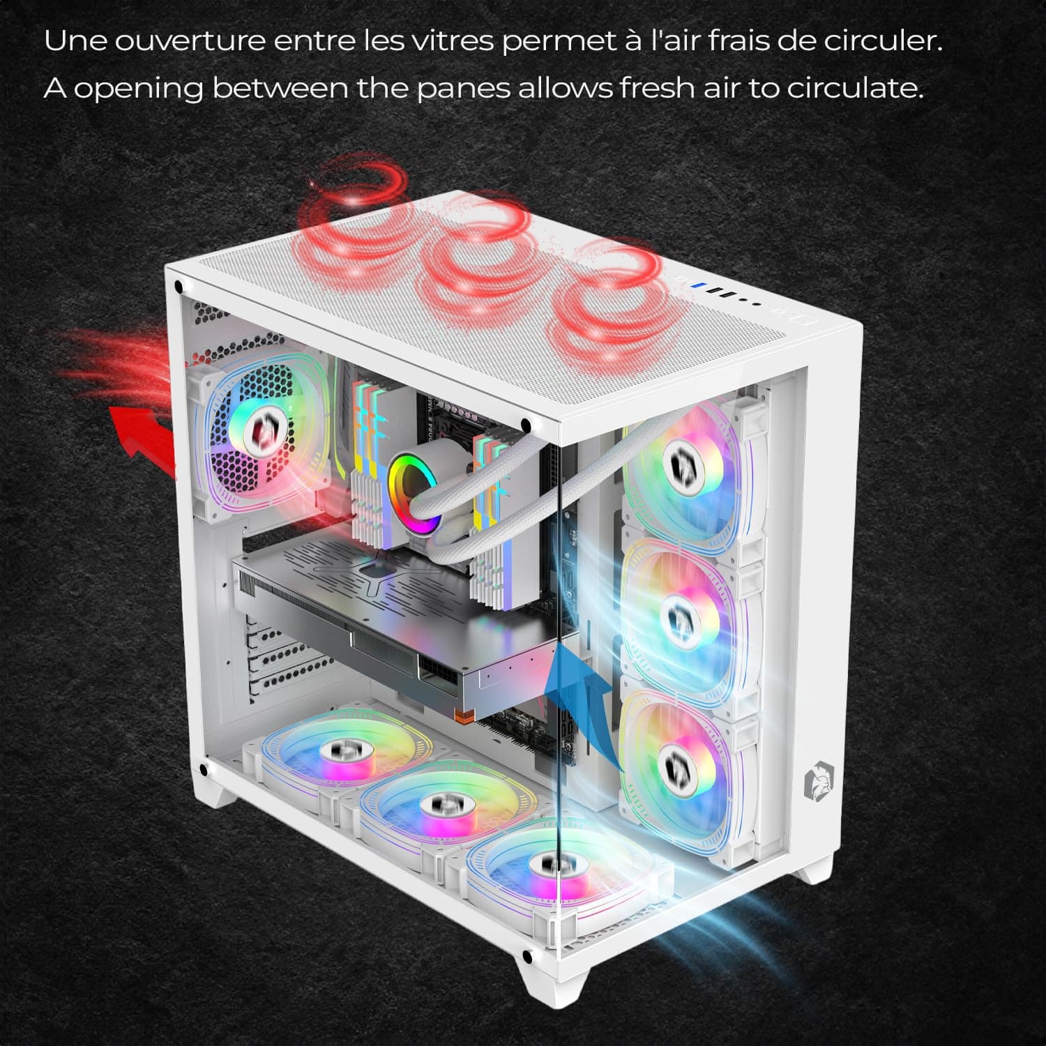 Empire Gaming - Gamer PC-Gehäuse CL-242 – ARGB Medium Tower ATX, Micro-ATX und ITX – 7 Lüfter 120 mm 3 Pins 5 V LED RGB Adressierbar – MB Sync – Mid Tower weiß Bild 5