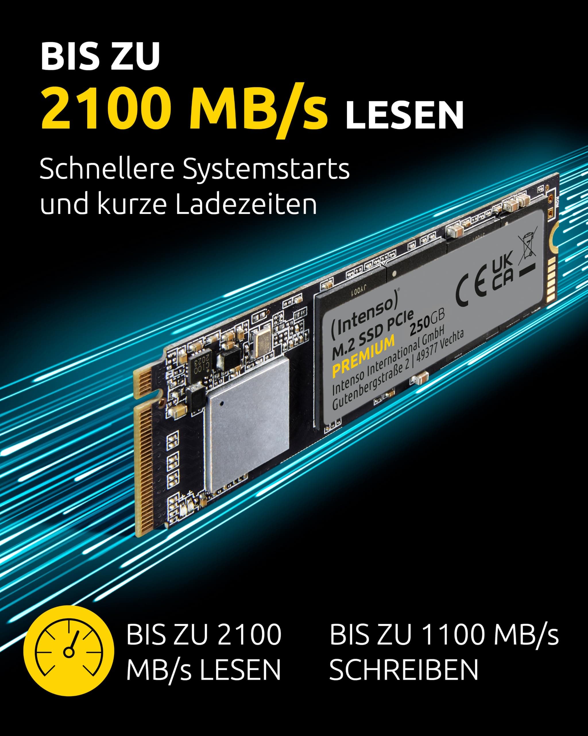 Intenso 250GB M.2 SSD PCIe Premium, bis zu 2100 MB/s, (PCI Express Gen.3x4 NVMe 1.3, Solid State Drive) Bild 5
