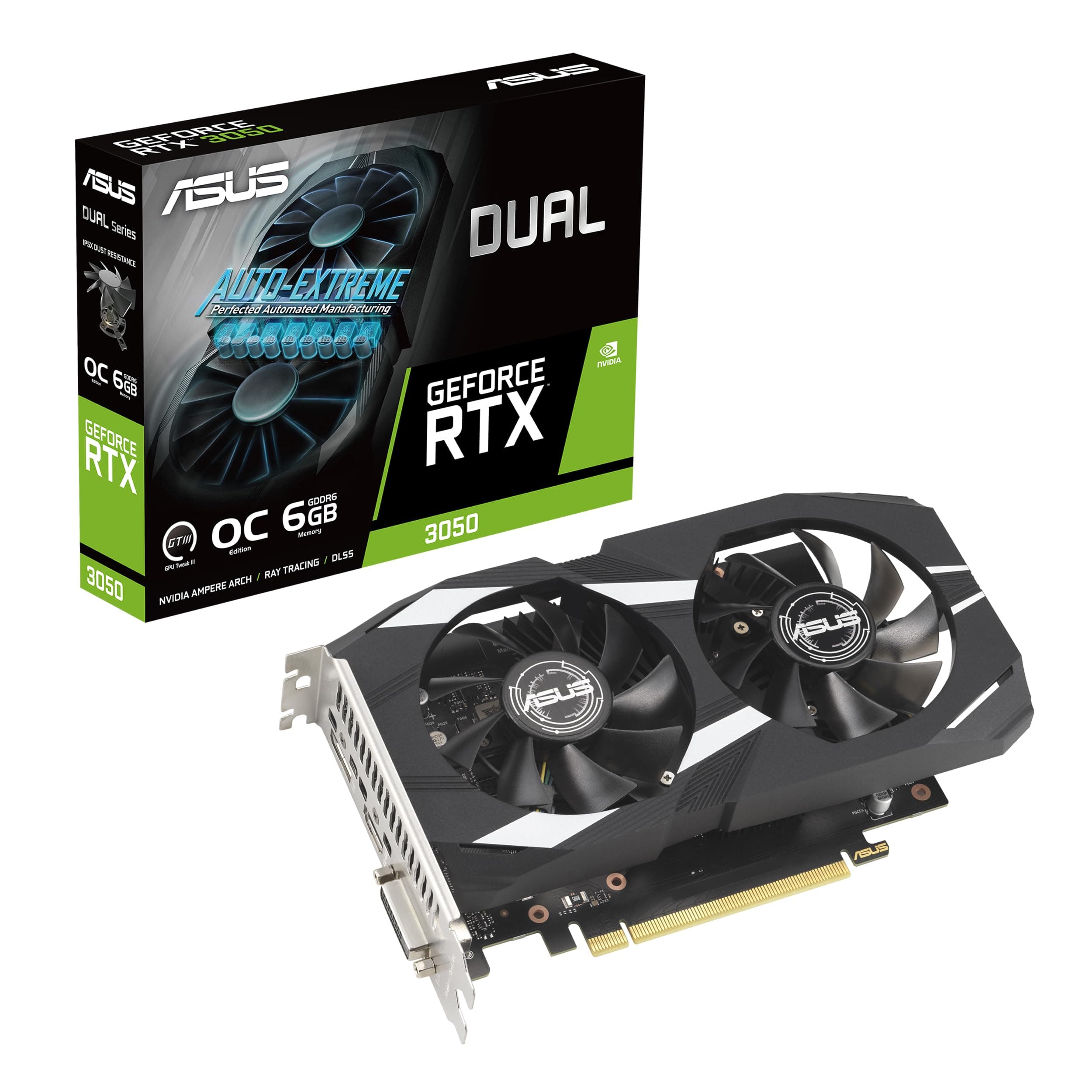 ASUS Dual GeForce RTX 3050 OC Edition 6GB GDDR6 Gaming Grafikkarte (Nvidia GeForce RTX3050 DLSS, PCIe 4.0, 1x HDMI 2.1a, 1x DisplayPort 1.4a, DUAL-RTX3050-O6G) Bild 2