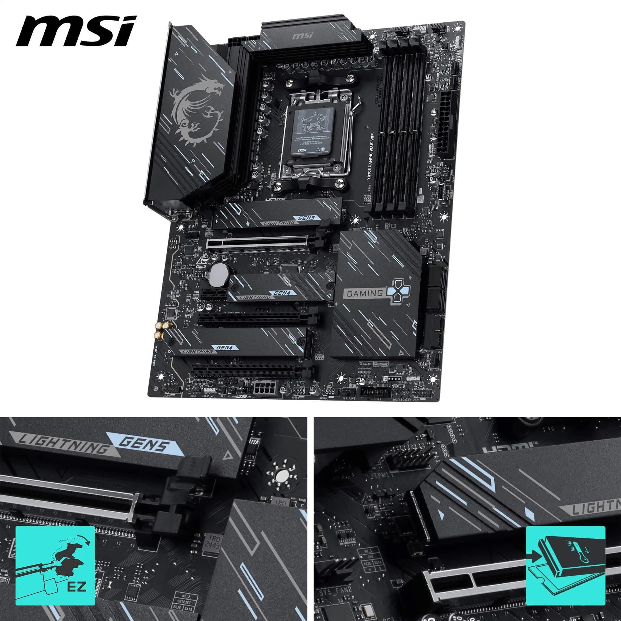 MSI X870E Gaming Plus WiFi Mainboard, ATX - Unterstützt AMD Ryzen 9000/8000 / 7000 Prozessoren, AM5-60A SPS VRM, DDR5 Memory Boost 8200+ MT/s (OC), PCIe 5.0 x16 & 4.0 x4, M.2 Gen5, Wi-Fi 7, 5G LAN Bild 5