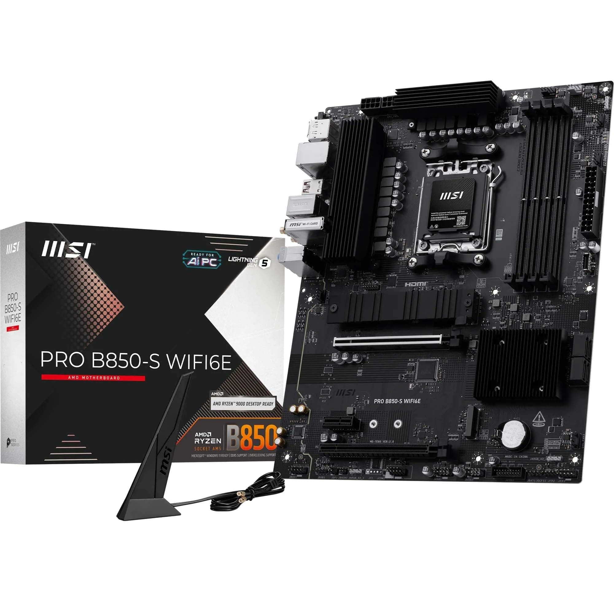 MSI PRO B850-S WIFI6E Mainboard, ATX – Unterstützt AMD Ryzen 9000/8000/7000 Prozessoren, AM5 – DDR5 Arbeitsspeicher-Boost (8200+ MT/s OC), PCIe 4.0 x16, M.2 Gen5, Wi-Fi 6E, 2,5G LAN Bild 2