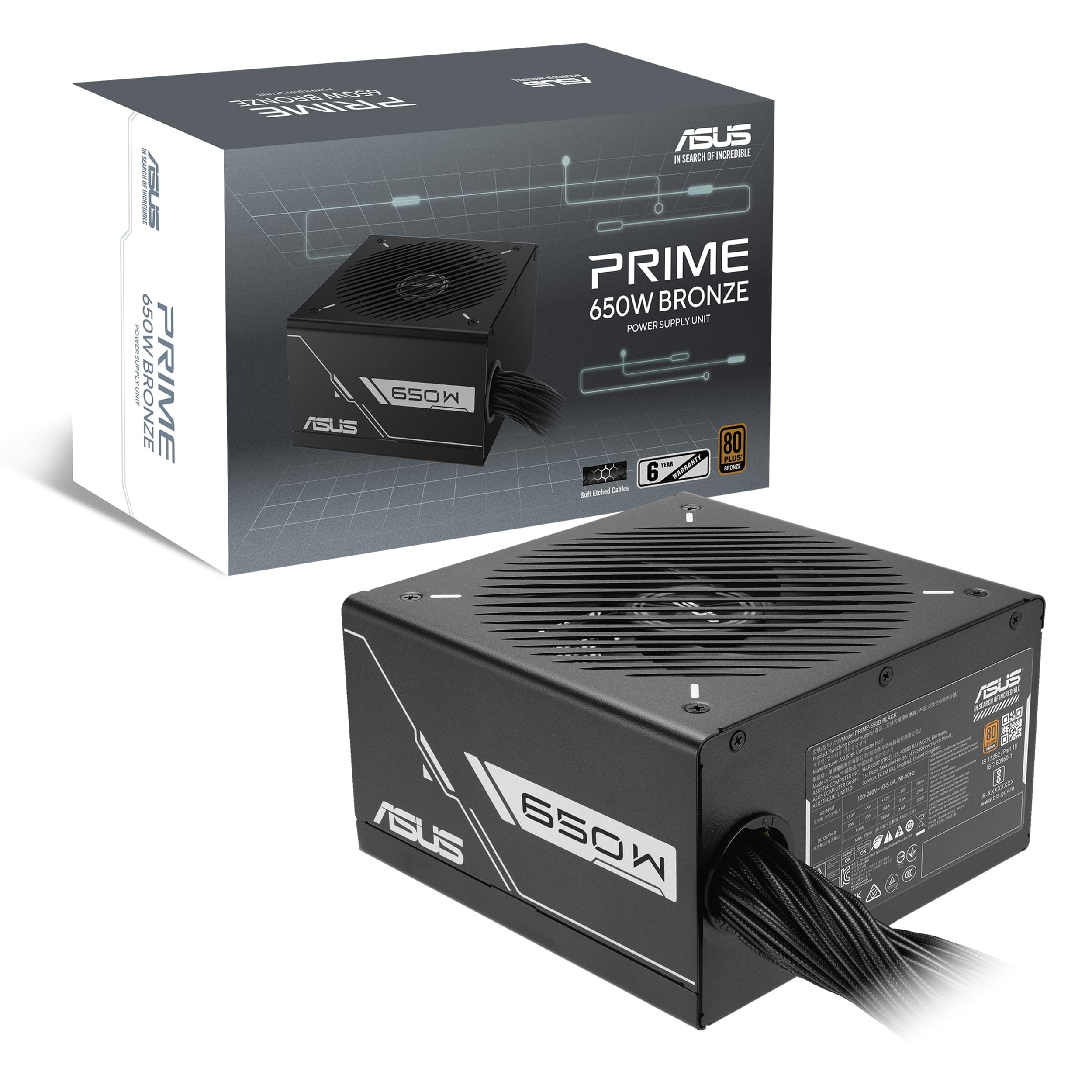 ASUS Prime 650W Bronze Black Gaming Netzteil (650 Watt, Lüfter mit Doppelkugellager, ATX12V, 80+ Bronze-Zertifizierung, 135-mm-Lüfter, DIY-freundlicher CPU-Stromanschluss, geätzte Kabel) Bild 2