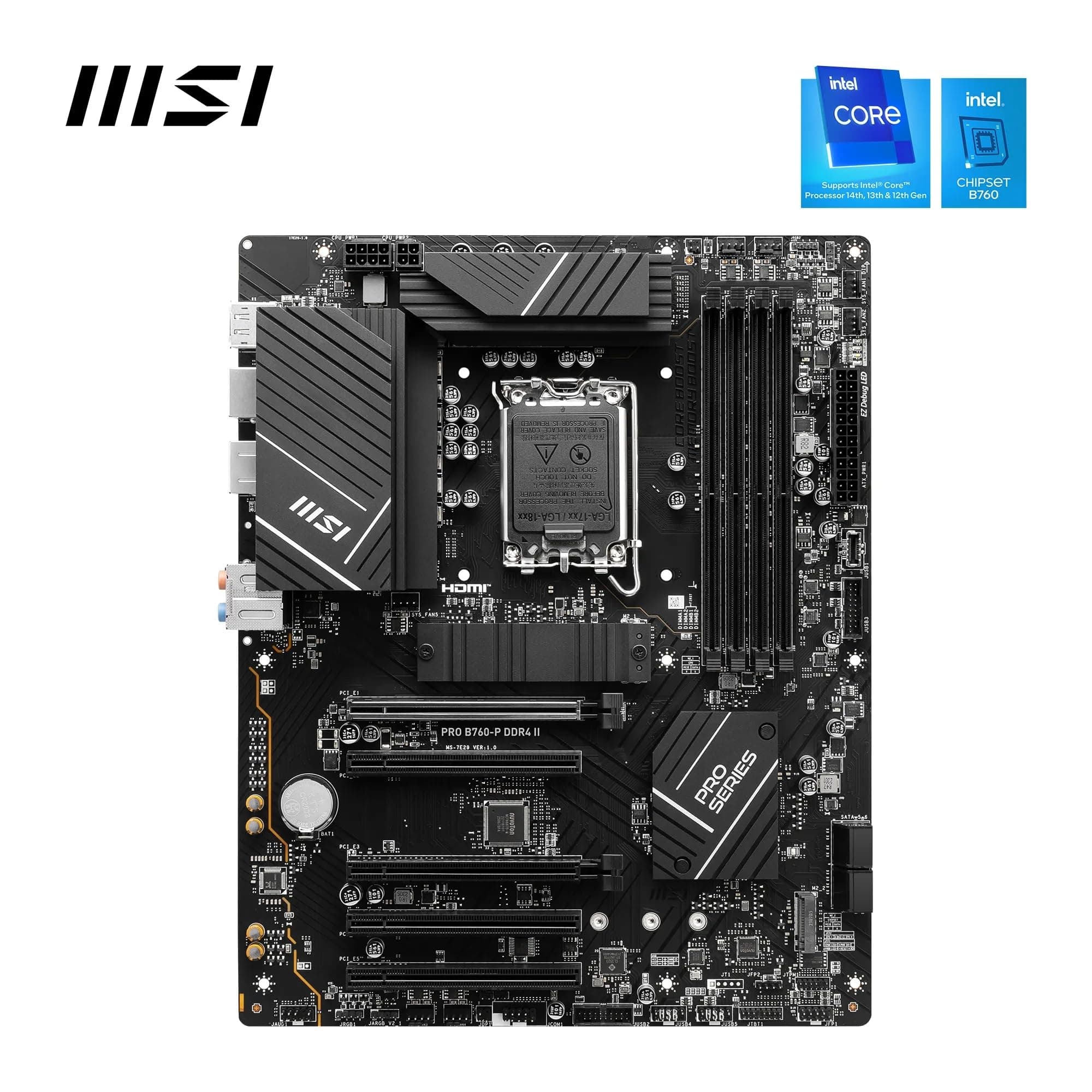 MSI PRO B760-P DDR4 II Mainboard, Micro-ATX - Unterstützt Intel Core Prozessoren der 12., 13. & 14. Generation, LGA 1700 - DDR4 Memory Boost 5333+MHz/OC, PCIe 4.0 x16 Slots, M.2 Gen4 Slots, 2.5G LAN Bild 3