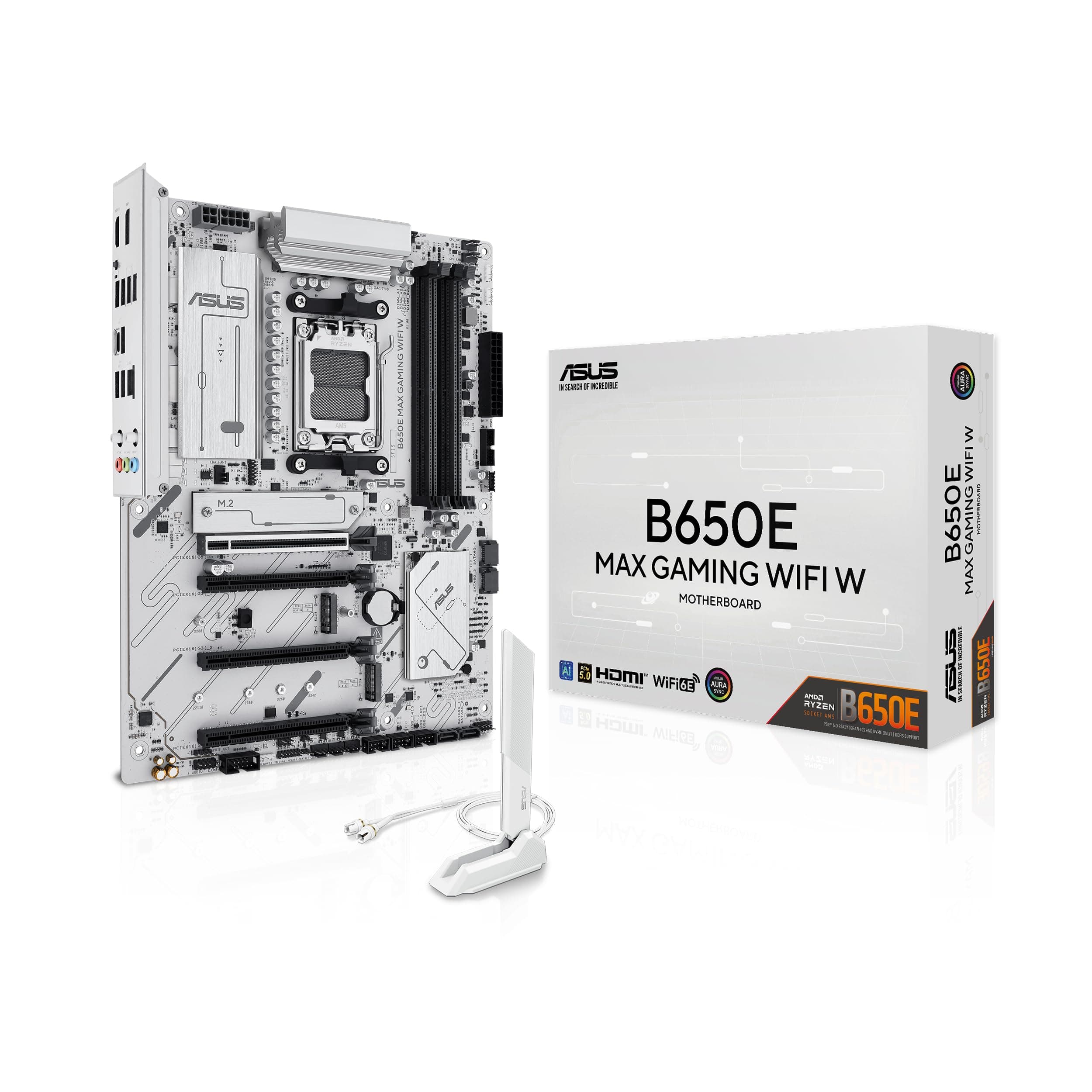 ASUS B650E MAX Gaming WiFi W Mainboard Sockel AMD AM5 (Ryzen 9000, DDR5 Speicher, PCIe 5.0, 3X M.2, WiFi 6E, BIOS Flashback, Aura Sync, CEC Tier II)