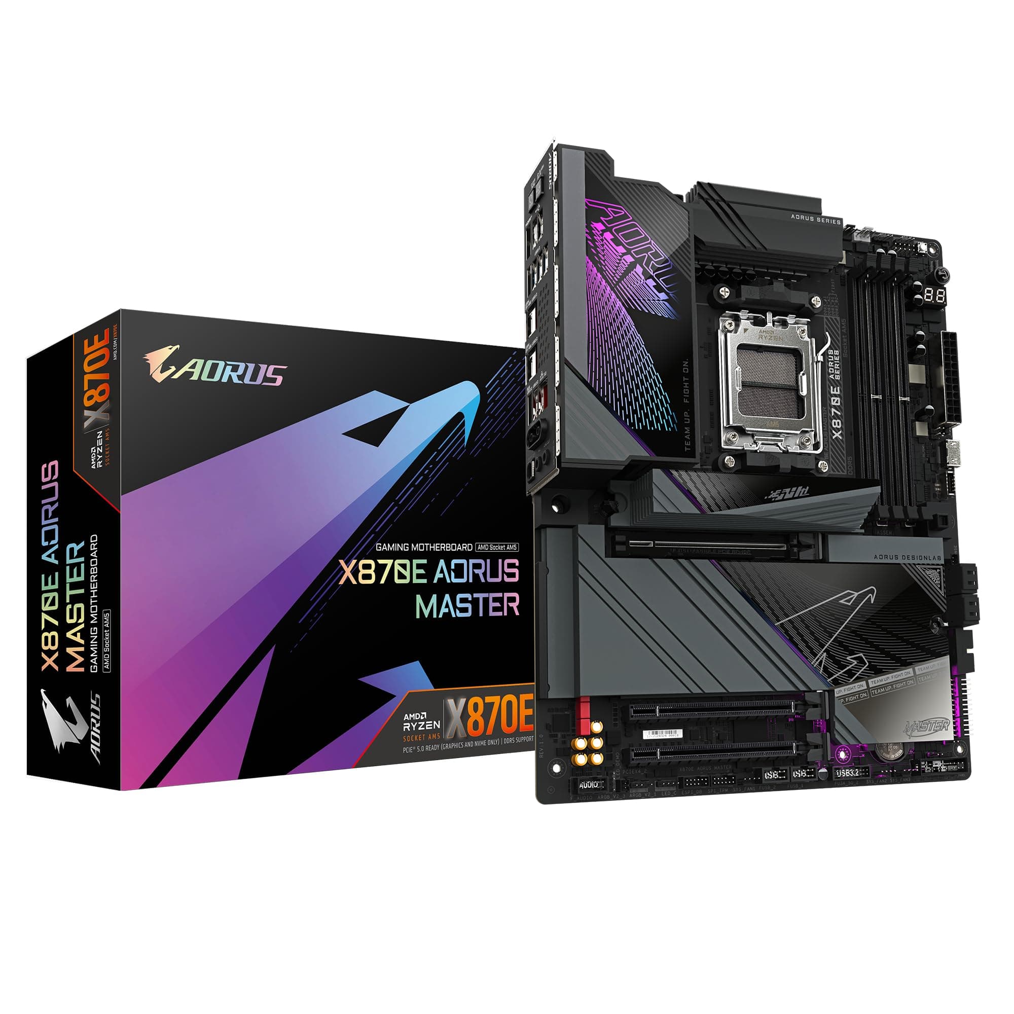 GIGABYTE X870E AORUS Master-Mainboard - Unterstützt AMD Ryzen 9000 CPUs, 16+2+2 Phasen Digital-VRM, bis zu 8600MHz DDR5 (OC), 3xPCIe 5.0, Wi-Fi 7, 5GbE LAN, USB 4 Bild 2