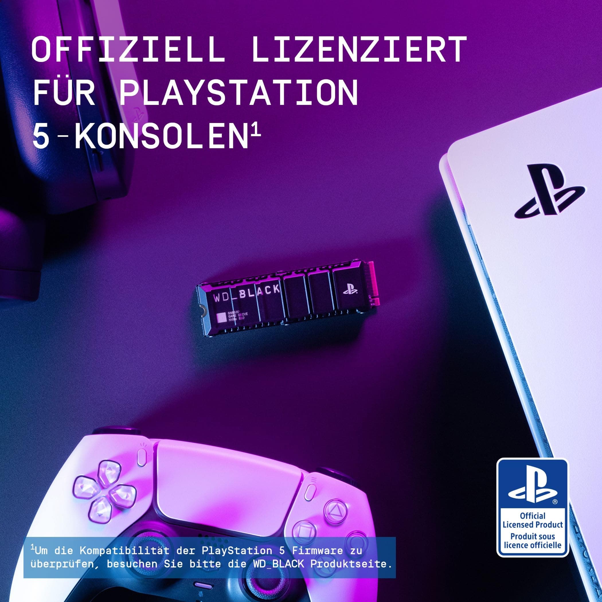 WD_BLACK SN850P 1 TB NVMe SSD Offiziell Lizenziert für PS5 Konsolen (interne Gaming SSD; optimierter Kühlkörper; PCIe Gen4 Technologie, bis zu 7.300 MB/s Lesen, M.2 2280) Bild 4
