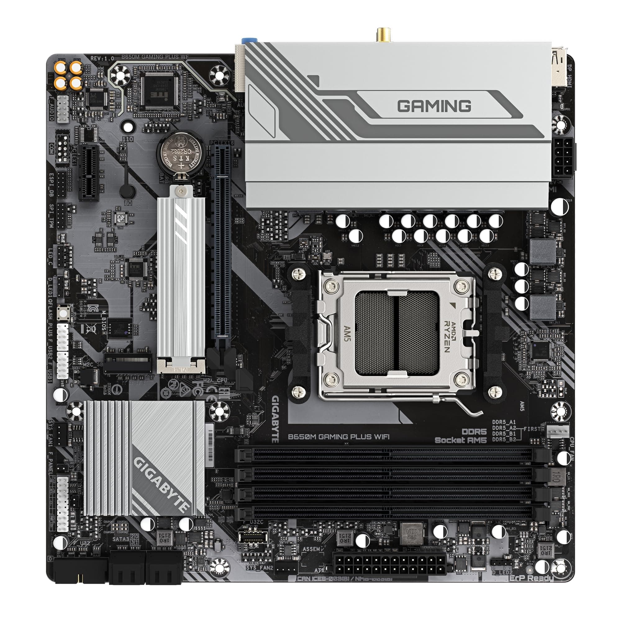 GIGABYTE B650M Gaming Plus WiFi Mainboard – AMD Ryzen 9000 CPUs, 5+2+2 Phasen VRM, bis zu 8000 MHz DDR5, 2xPCIe 4.0 M.2, 2.5GbE LAN, WiFi 6E, USB 3.2 Gen 1 Bild 3