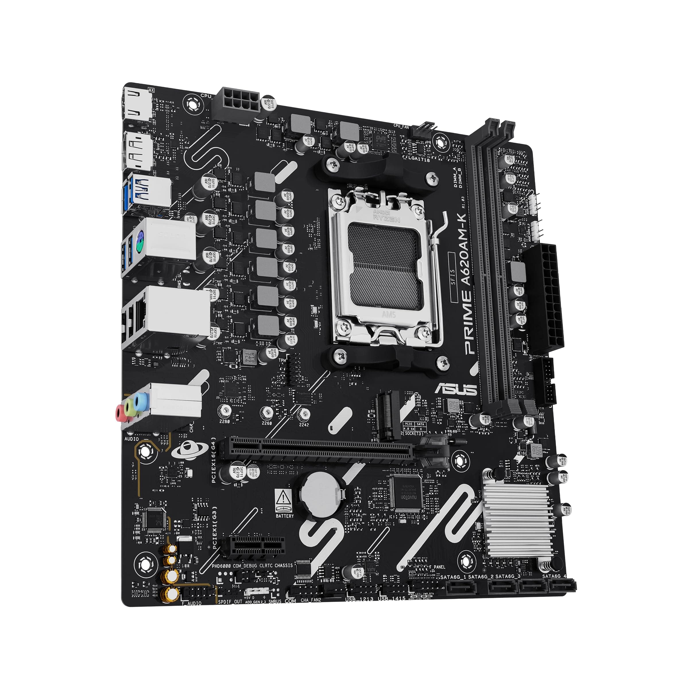 ASUS Prime A620AM-K mATX-Mainboard (DDR5, PCIe 4.0 x16 und PCIe 4.0 M.2-Unterstützung, Realtek 1-Gb-Ethernet, DisplayPort, HDMI™, USB 5 Gbit/s Typ A hinten und vorne, SATA 6 Gbit/s, Aura Sync) AM-K Prime A620 Bild 3