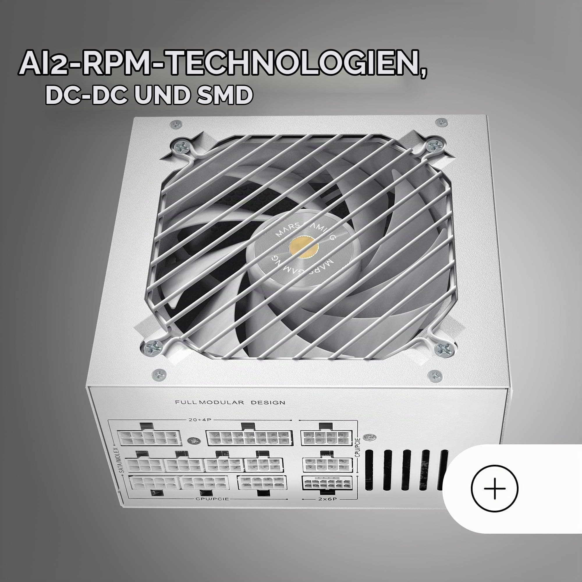Mars Gaming MPB1000SIM, Vollmodulares ATX 1000W-Netzteil, 7 Jahre Garantie, 80Plus Gold 90%, SI Extreme Silence 140mm-Lüfter, AI2-RPM-Technologien, Japanische Kondensatoren, Weiß MPB1000SIMW Bild 7