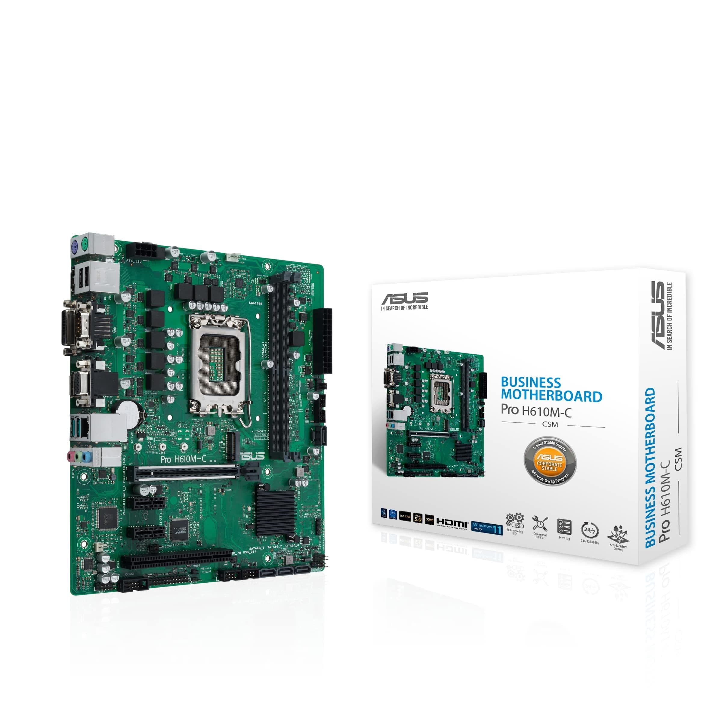 ASUS Prime H610M-C-CSM Business-Mainboard Sockel Intel LGA 1700 (Intel H610, mATX, DDR4 Speicher, PCIe 4.0, 2X M.2, COM Header, RGB Header) M-C-CSM Pro H610