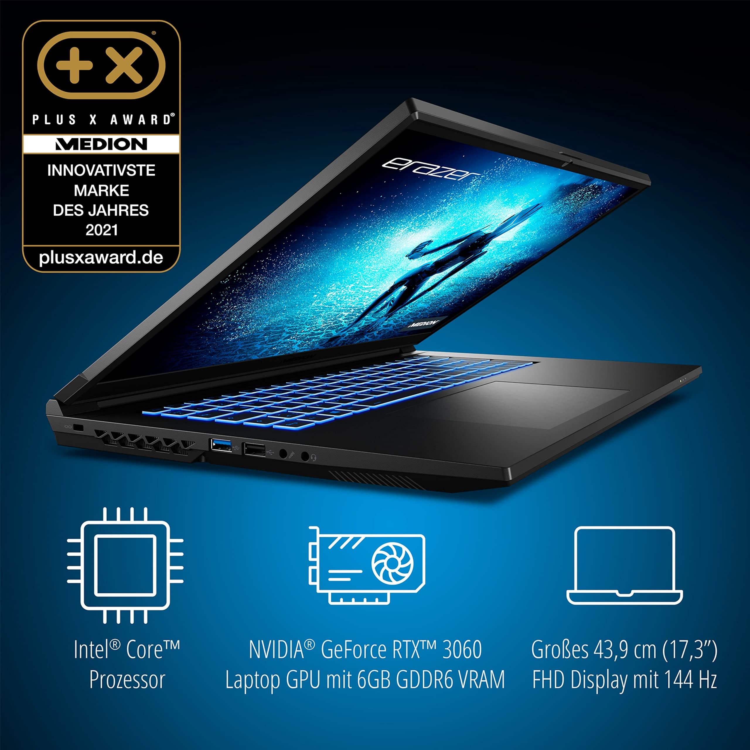 MEDION ERAZER Defender P20 43,9 cm (17,3 Zoll 144Hz) Full HD Gaming Notebook (Intel Core i7-12700H, 16GB DDR4 RAM, 1TB PCIe SSD, NVIDIA GeForce RTX 3060 6GB GDDR6, Win 11 Home) Bild 3