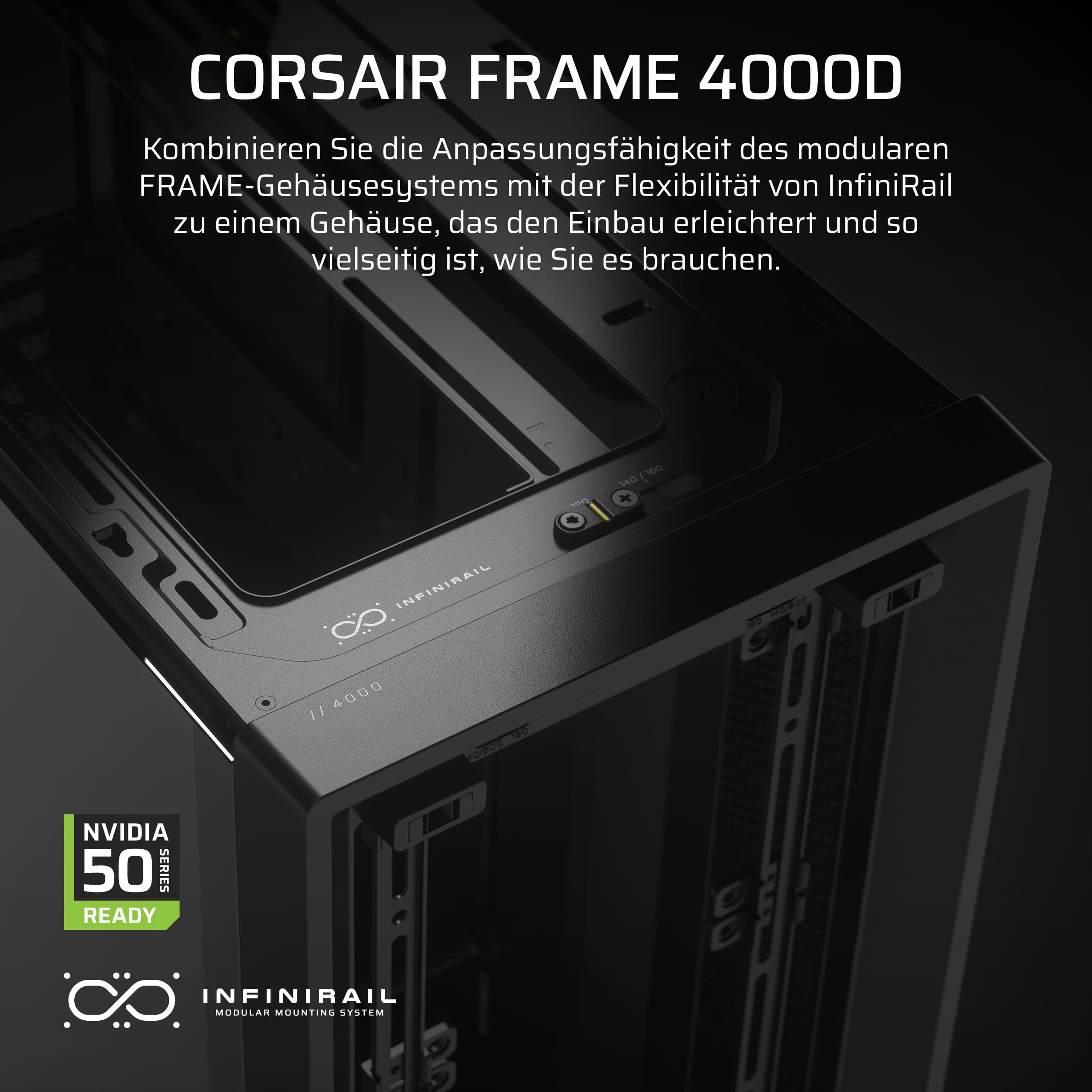 CORSAIR Frame 4000D Modulares Mid-Tower ATX PC-Gehäuse – Hoher Luftstrom, InfiniRail™ Ventilator-Montagesystem, ASUS BTF, MSI Project Zero, Gigabyte Project Stealth – Schwarz Bild 4