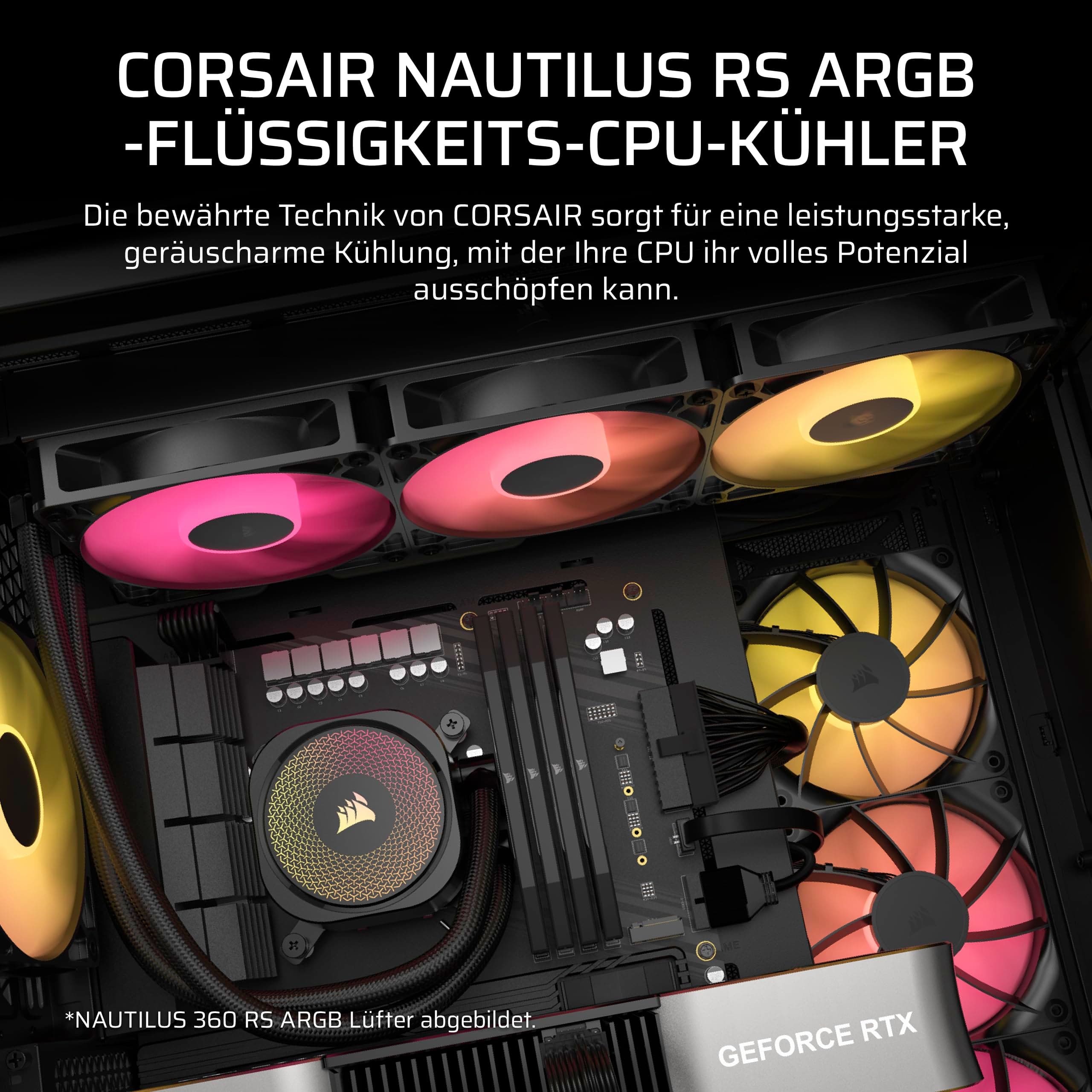 Corsair Nautilus 240 RS ARGB CPU-Flüssigkeitskühler – 240mm AIO – Geräuscharm – Direkter Mainboard-Anschluss – Intel LGA 1851/1700, AMD AM5/AM4 – 2X RS120 ARGB-Ventilatoren Inbegriffen – Schwarz Bild 3