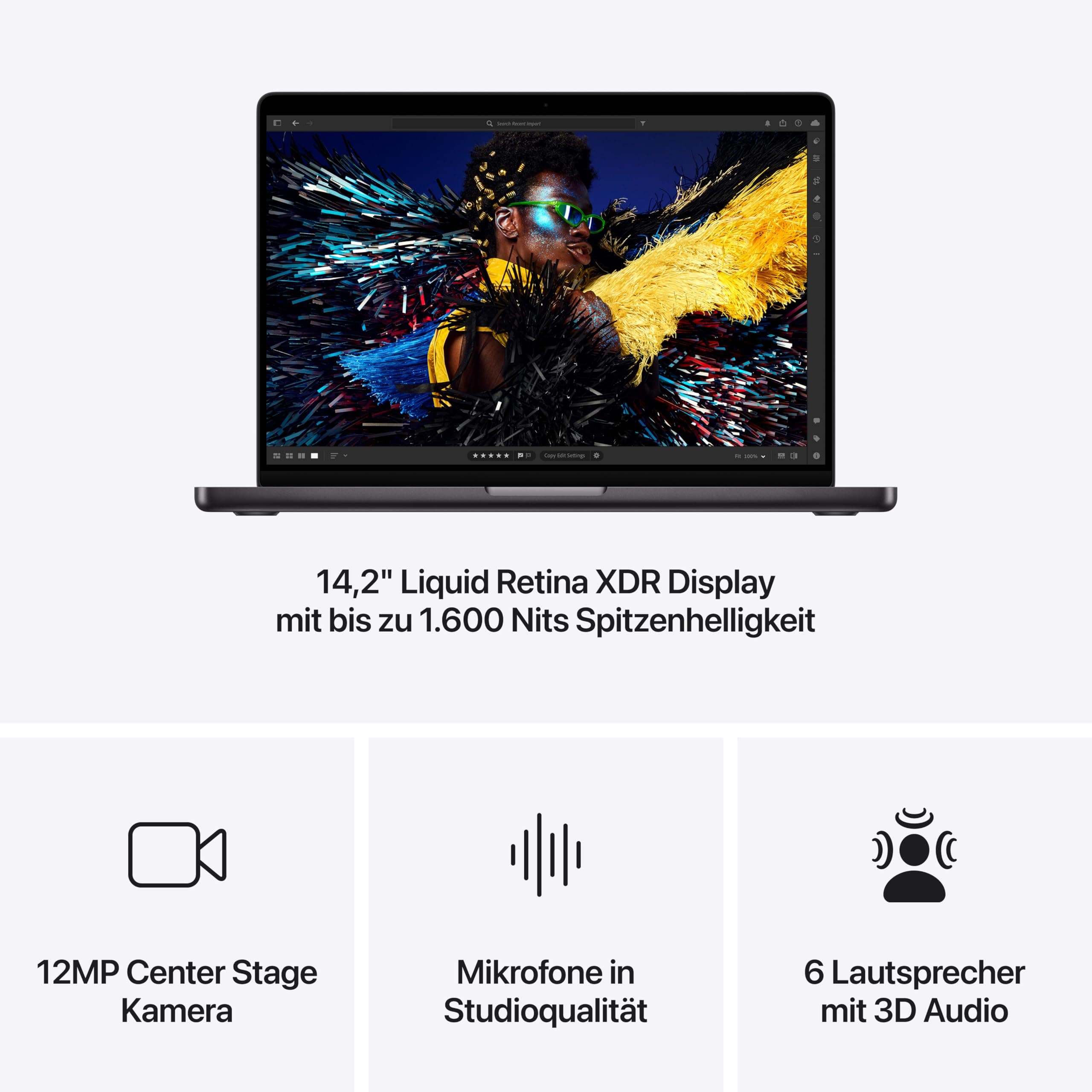 Apple 2024 MacBook Pro Laptop mit M4 Pro Chip mit 14-Core CPU und 20-Core GPU: 14,2" Liquid Retina XDR Display, 24 GB gemeinsamer Arbeitsspeicher, 1 TB SSD Speicher; Space Schwarz Space Schwarz 24 GB Gemeinsamer Arbeitsspeicher 1 TB SSD M4 Pro Chip Bild 5