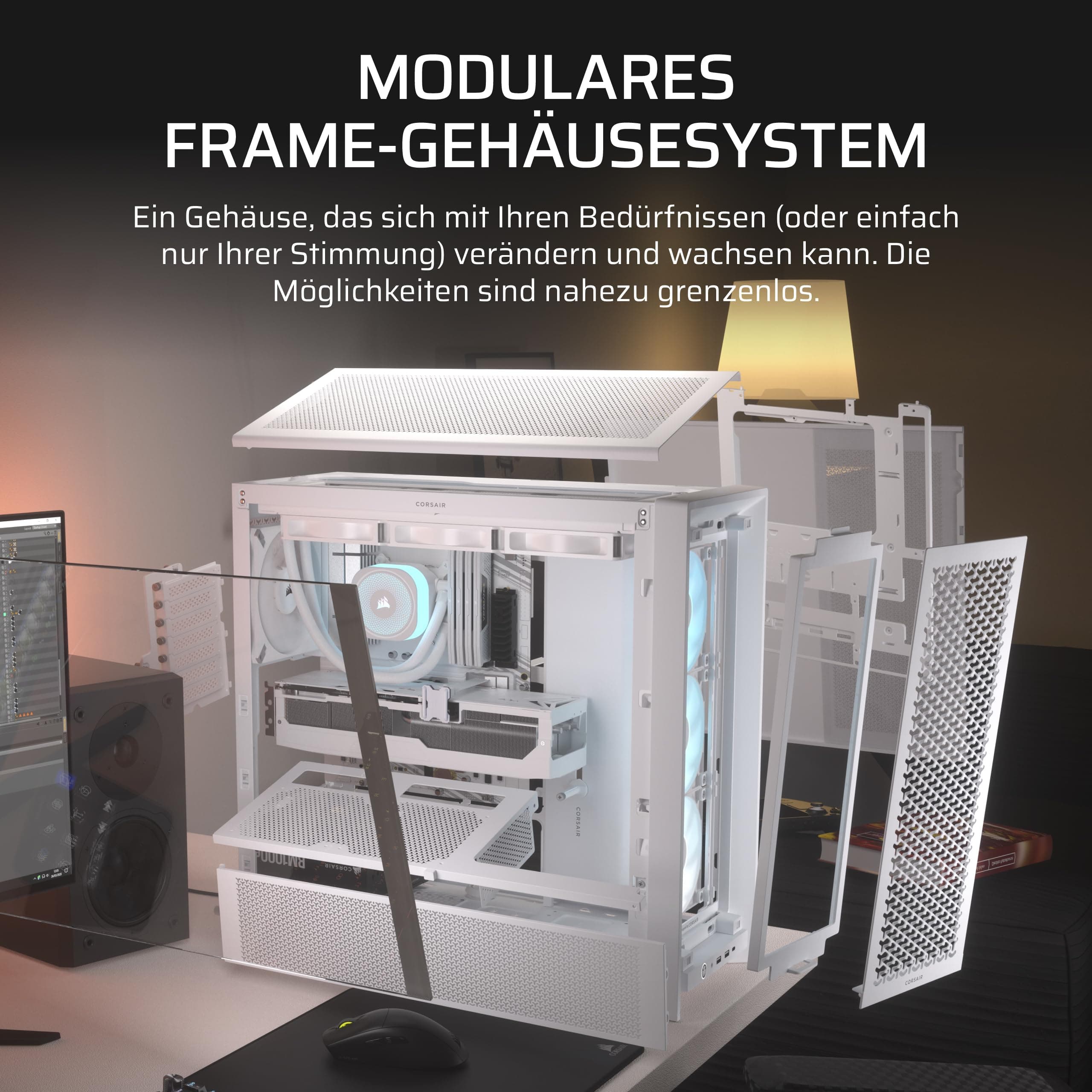 CORSAIR Frame 4000D RS ARGB Modulares Mid-Tower ATX PC-Gehäuse – Weiß Bild 5