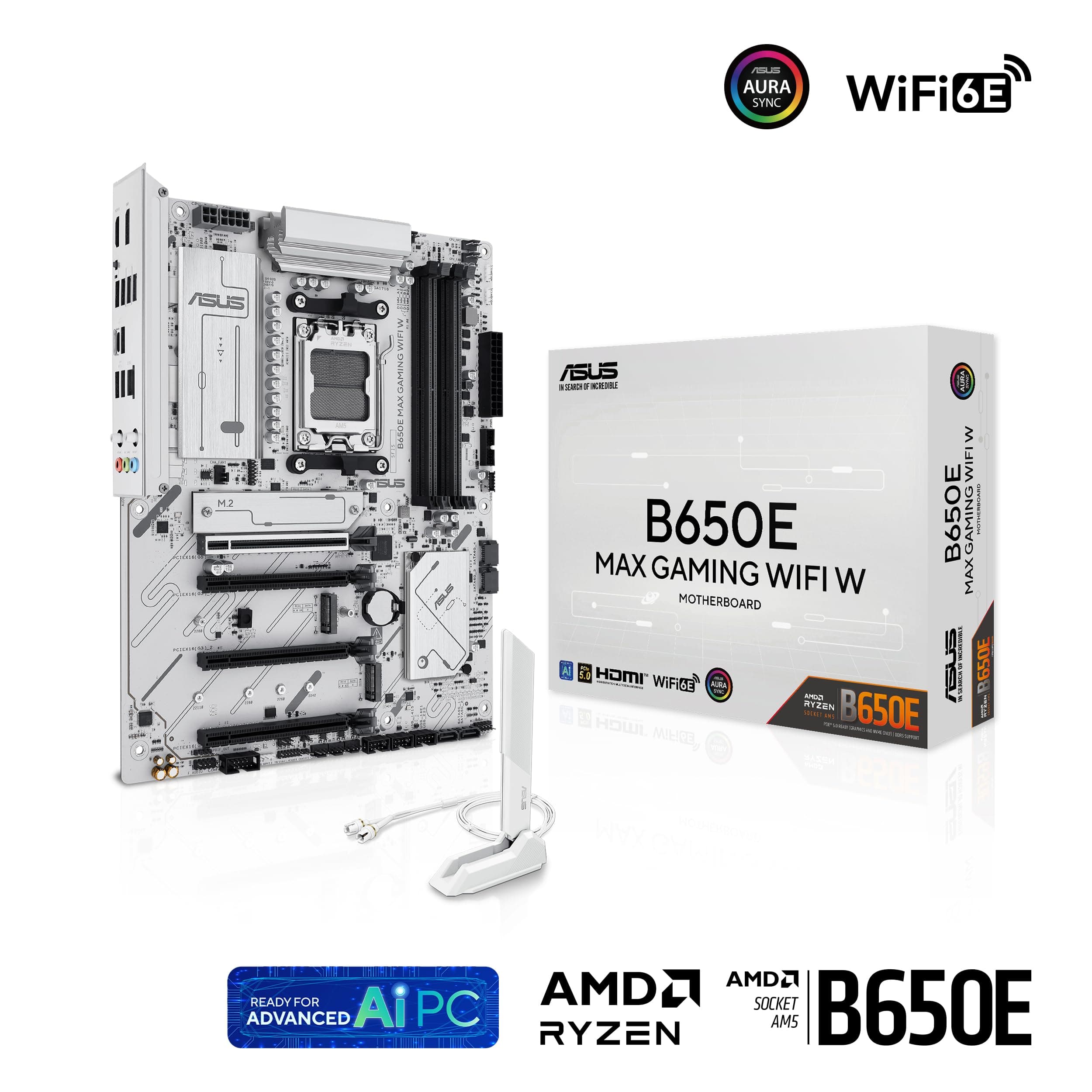 ASUS B650E MAX Gaming WiFi W Mainboard Sockel AMD AM5 (Ryzen 9000, DDR5 Speicher, PCIe 5.0, 3X M.2, WiFi 6E, BIOS Flashback, Aura Sync, CEC Tier II) Bild 3
