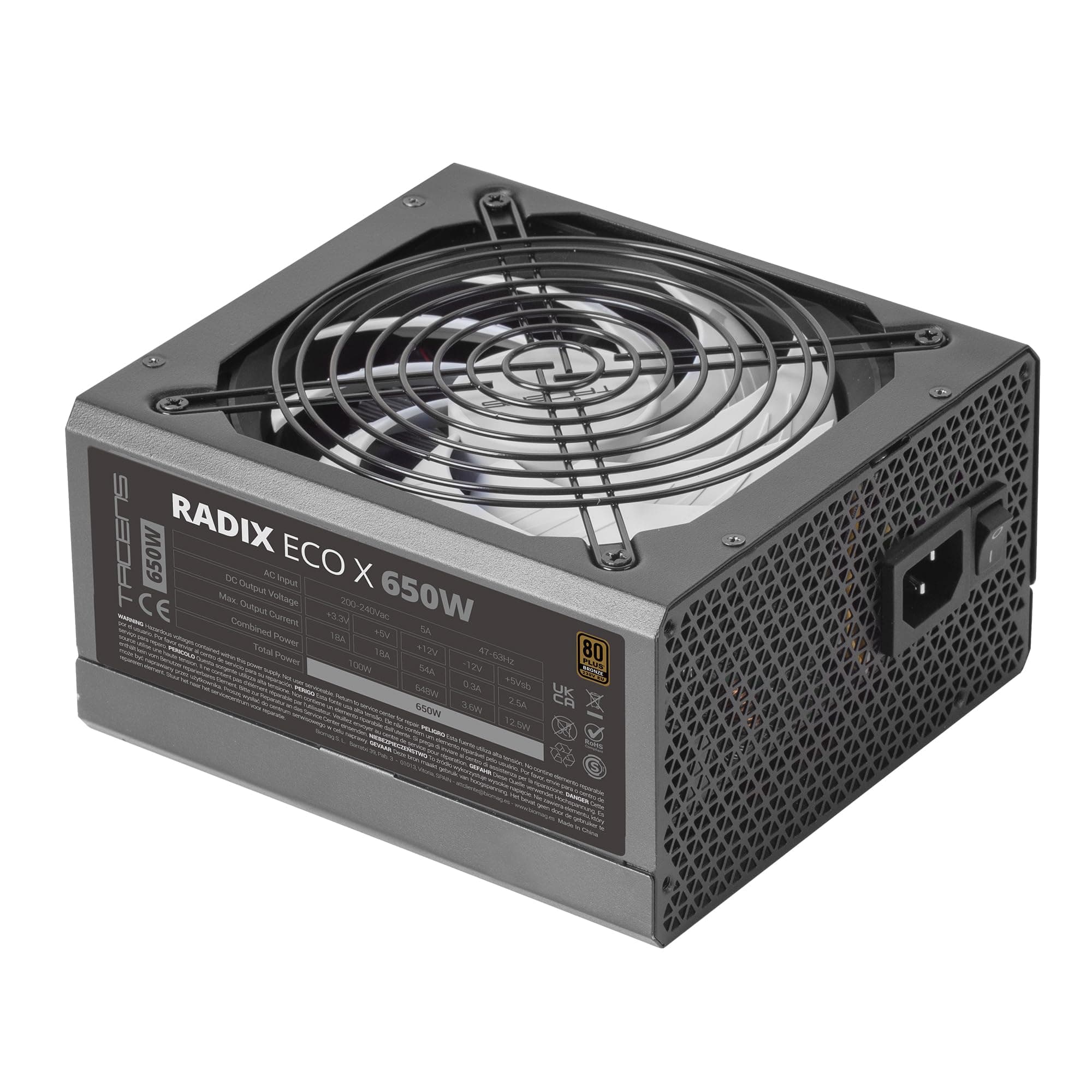 Tacens Radix ECO X 650, Netzteil PC ATX 650W, 6 Jahre, Silent AI-RPM Technologie, 87% Wirkungsgrad, Schwarz, 1RECOX650 Bild 2