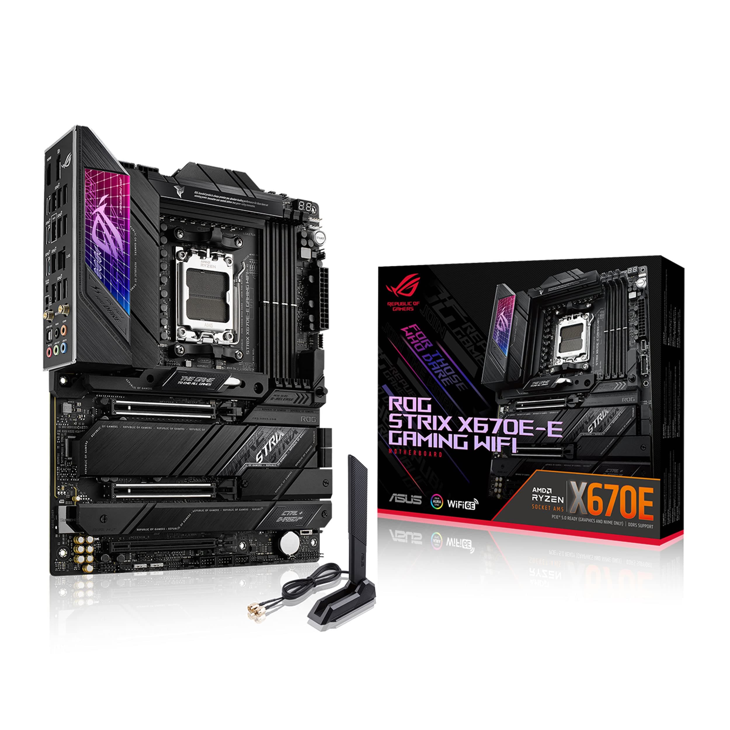 ASUS ROG Strix X670E-E Gaming-Sockel AM5 (LGA 1718) Ryzen 7000 ATX Motherboard (18 + 2 Leistungsstufen, PCIe® 5.0, DDR, 4 x M.2 Steckplätze, USB 3.2 Gen 2x2, WiFi 6E, PCIe Slot Q-Release, M.2 Q-Latch)