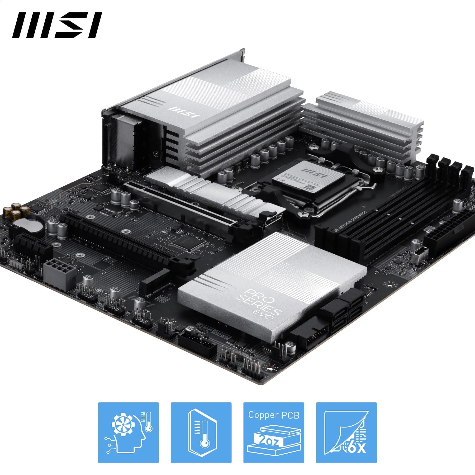 MSI PRO X870E-S EVO WiFi Mainboard, ATX – Unterstützt AMD Ryzen 9000/8000/7000-Prozessoren, AM5 – 60A SPS VRM, DDR5-Memory Boost (bis zu 8200+ MT/s OC), PCIe 5.0 x16, M.2 Gen5, Wi-Fi 7, 5G-LAN Bild 7