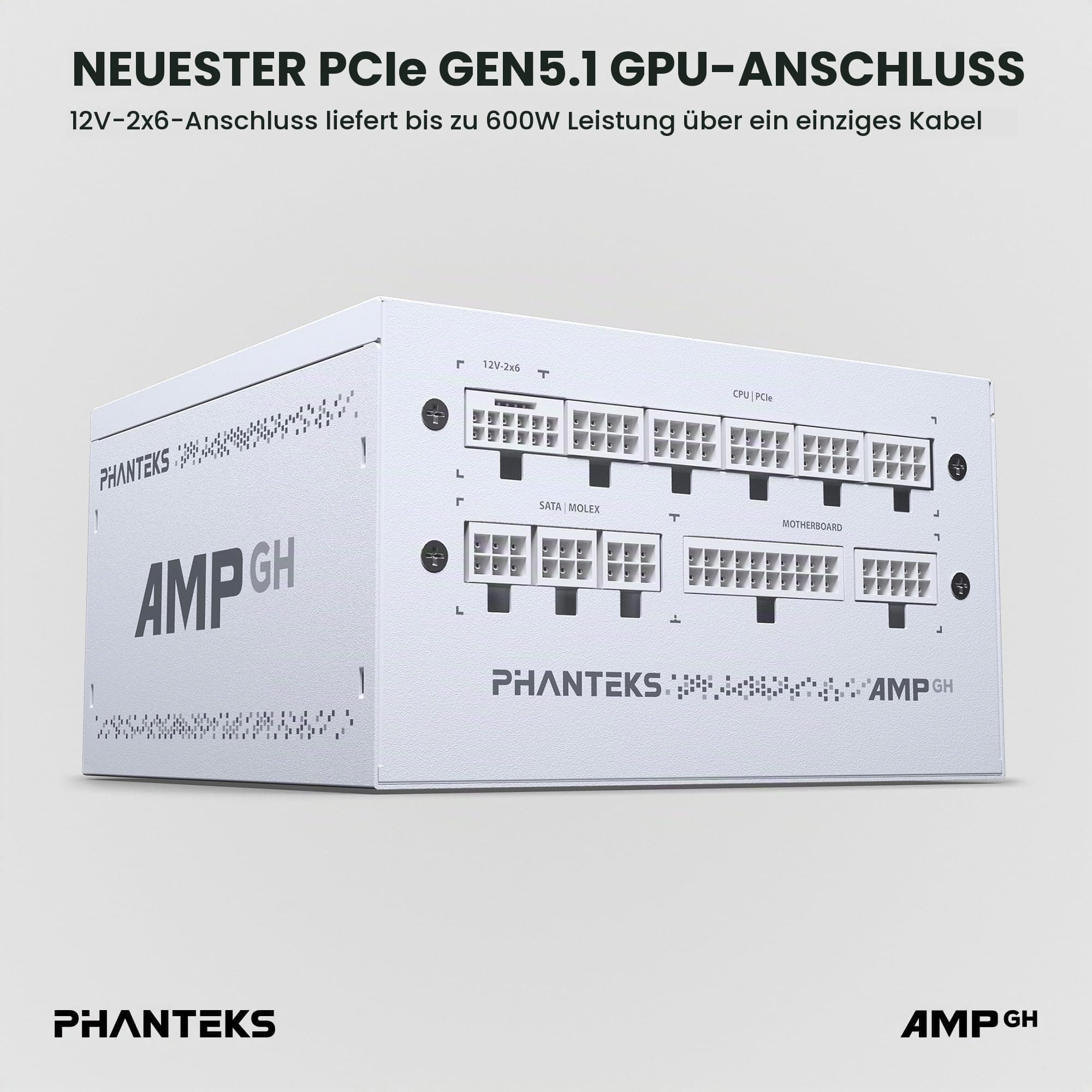 Phanteks AMP GH 850W PC-Netzteil Weiß, 850 Watt ATX-Netzteil, PCIe 5.1, ATX 3.1 PSU | 80 PLUS Gold, alle Kabel abnehmbar, leise Bild 3