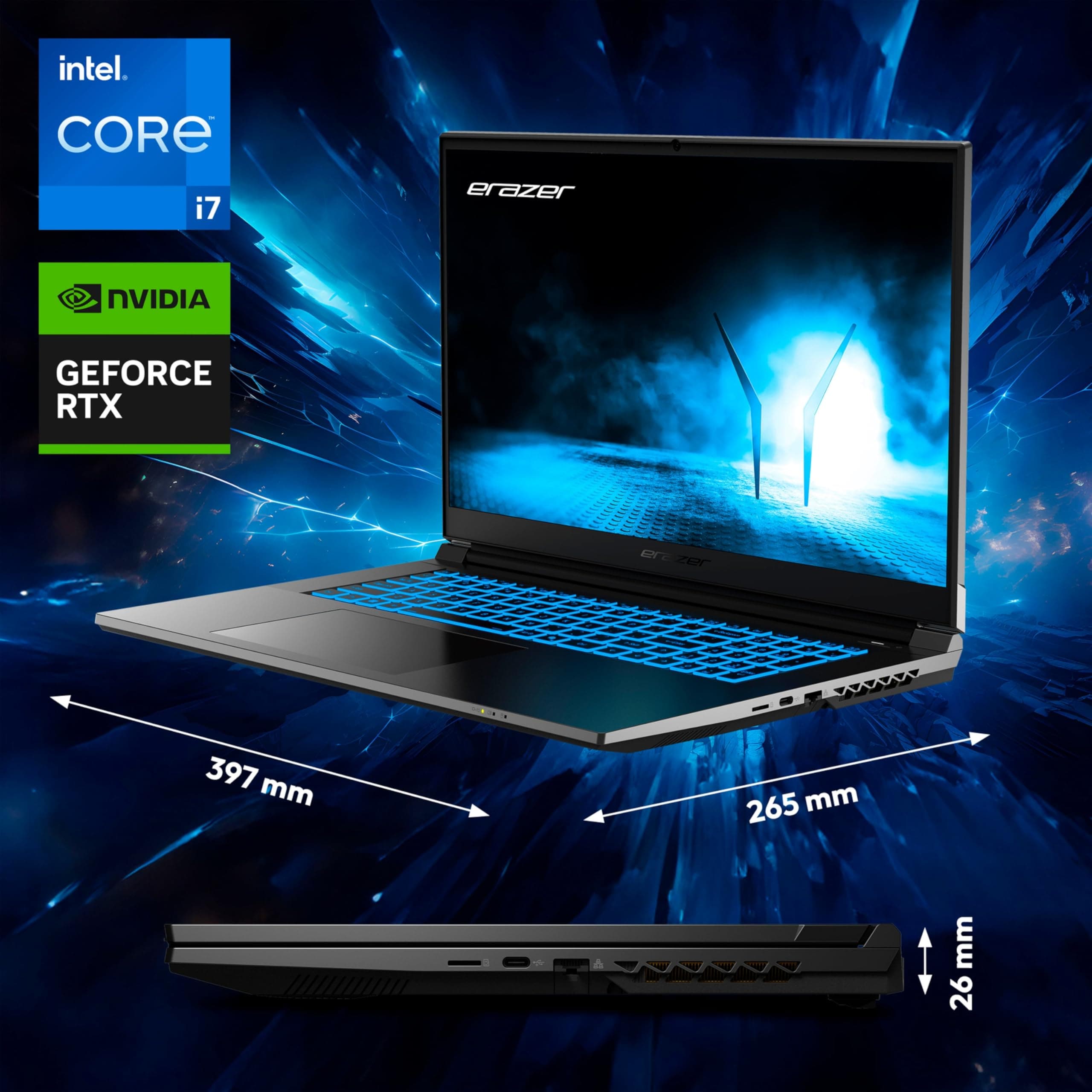 ERAZER Scout E30i 43,9 cm (17,3 Zoll 144Hz) Full HD Gaming Laptop (Intel Core i7-13620H, 16GB DDR4 RAM, 512GB PCIe SSD, GeForce RTX 4050 6GB GDDR6 VRAM, Win 11 Home) Core i7-13620H 16.0 GB 512.0 GB Nvidia Geforce RTX 4050 MD62682 Bild 2